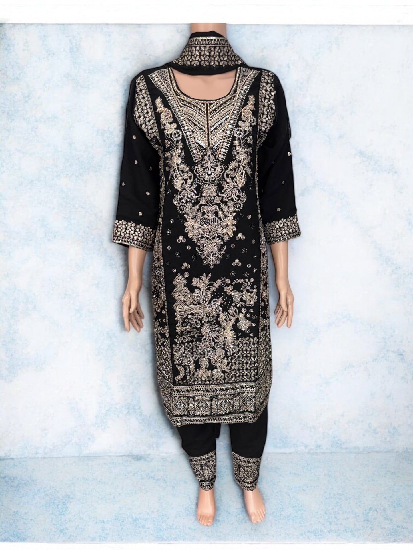 BLACK TRADITIONAL DESIGNER SALWAR KAMEEZ SUIT - ETHNIC WEAR FOR WOMEN - 212