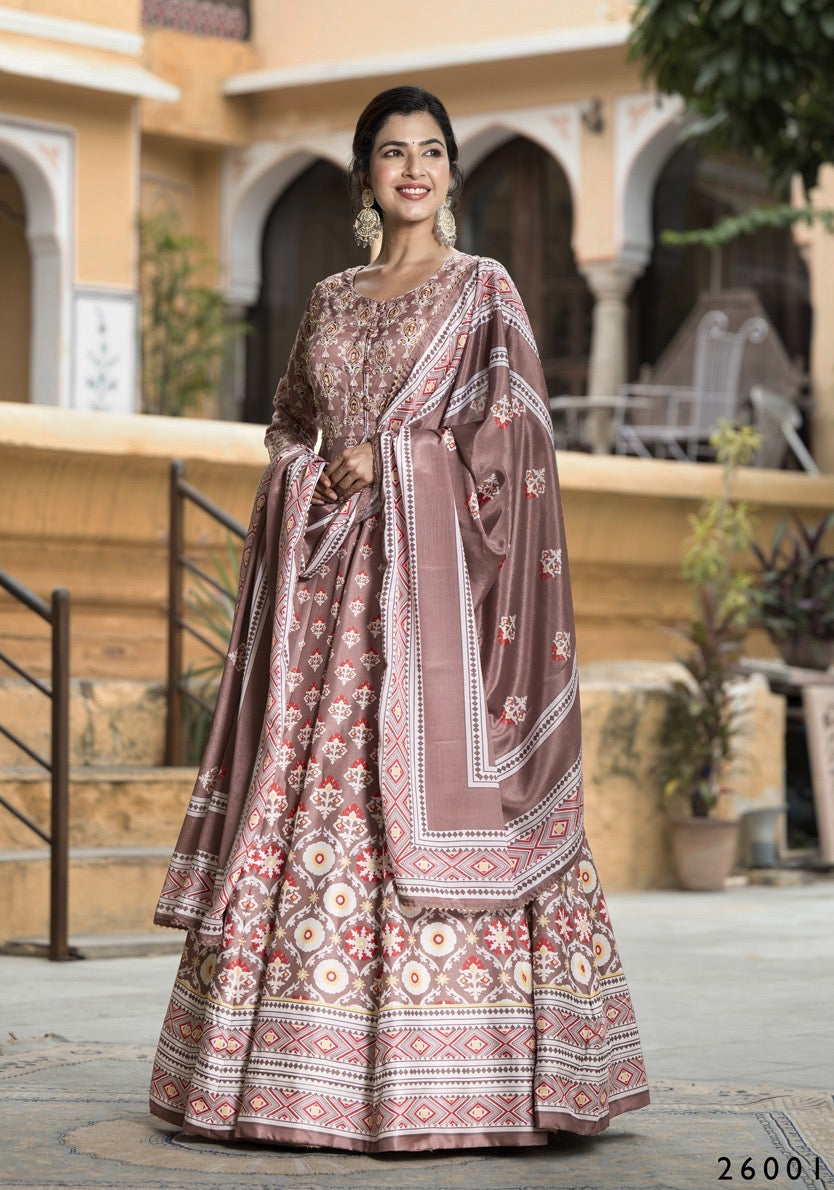 DOLA SILK PRINTED TRADITIONAL DESIGNER GOWN - ETHNIC WEAR FOR WOMEN - 312