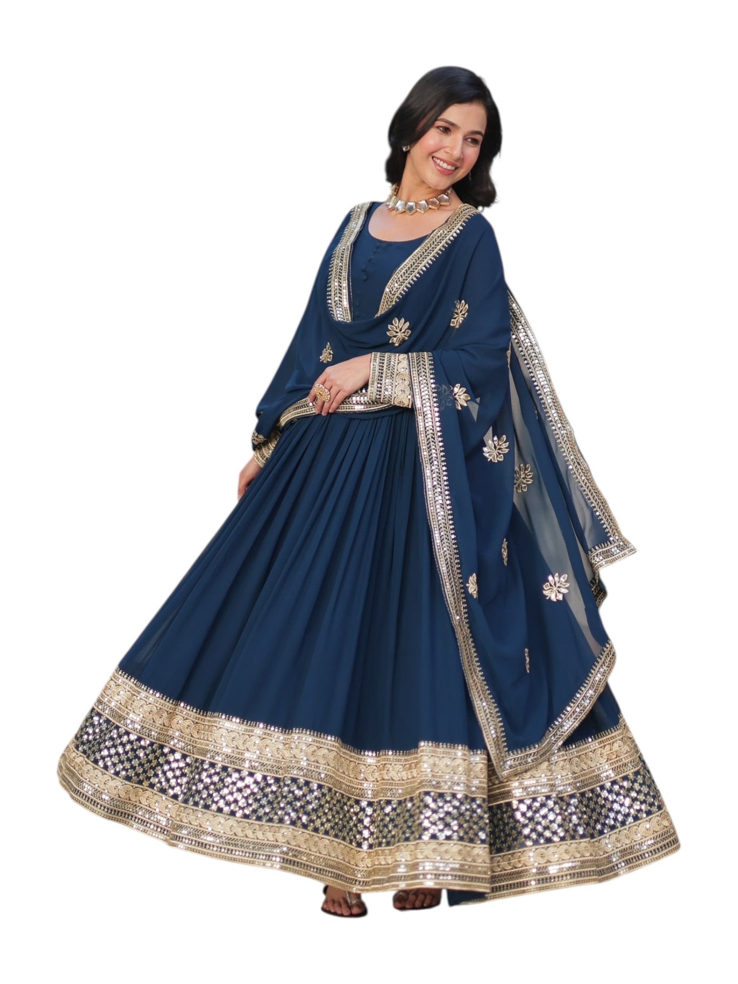 FAUX BLOOMING TRADITIONAL DESIGNER GOWN - ETHNIC WEAR FOR WOMEN - 300