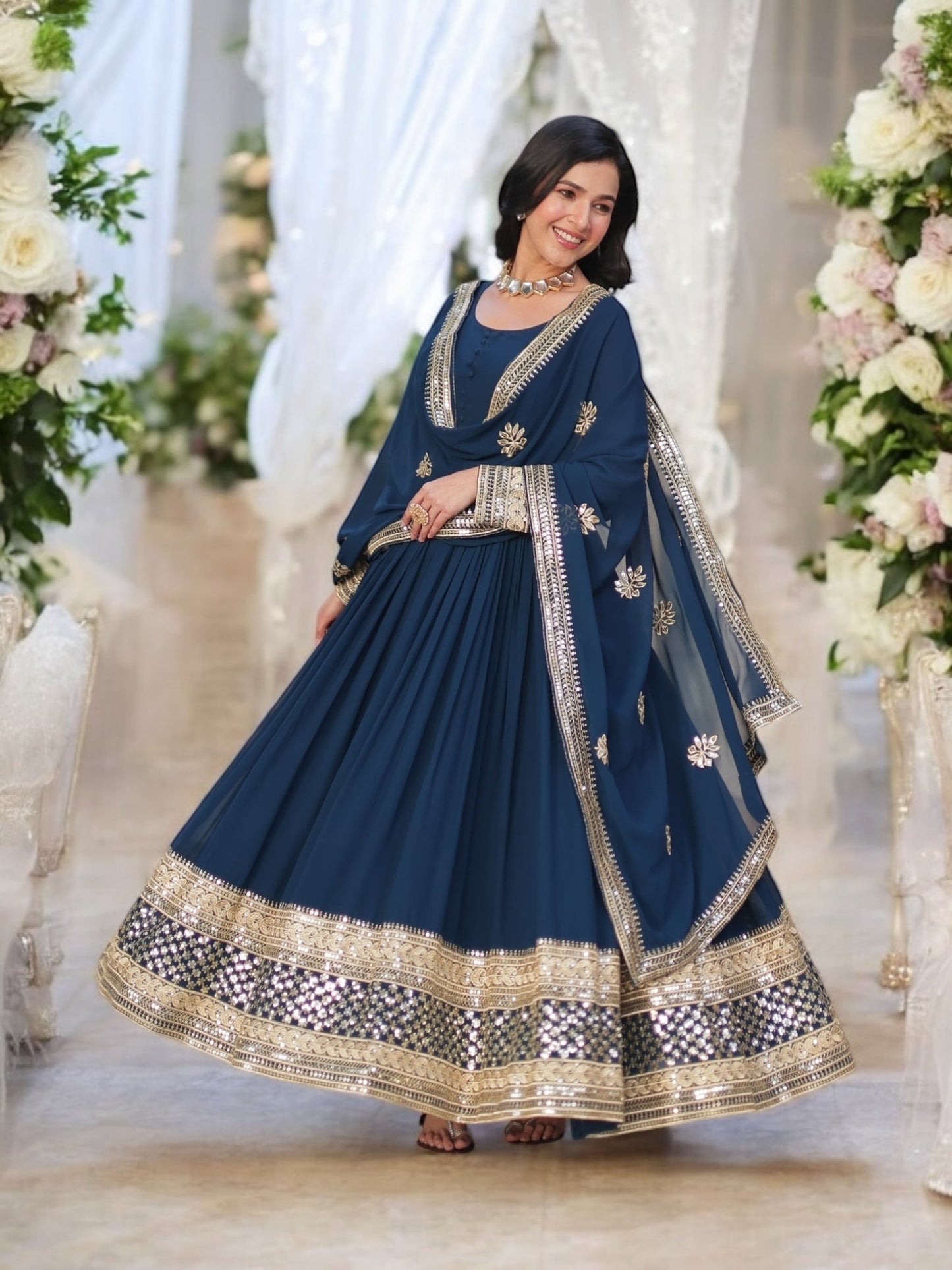 FAUX BLOOMING TRADITIONAL DESIGNER GOWN - ETHNIC WEAR FOR WOMEN - 300