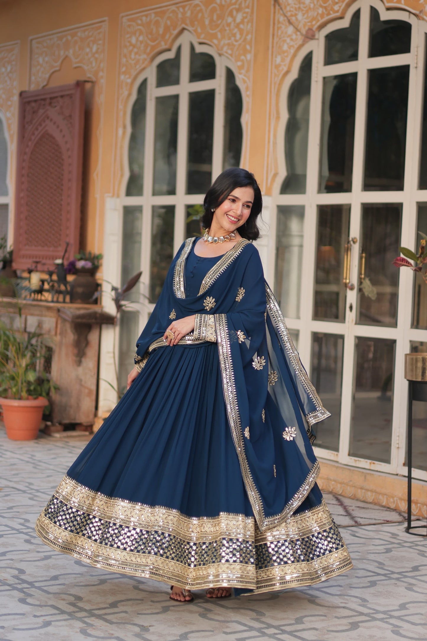 FAUX BLOOMING TRADITIONAL DESIGNER GOWN - ETHNIC WEAR FOR WOMEN - 300