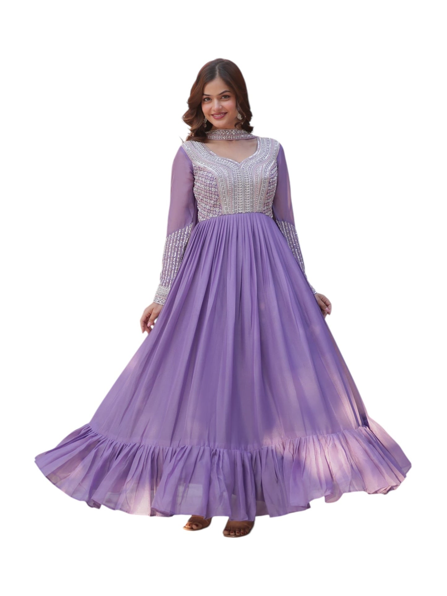 GEORGETTE EMBROIDERY TRADITIONAL DESIGNER GOWN - ETHNIC WEAR FOR WOMEN - 301