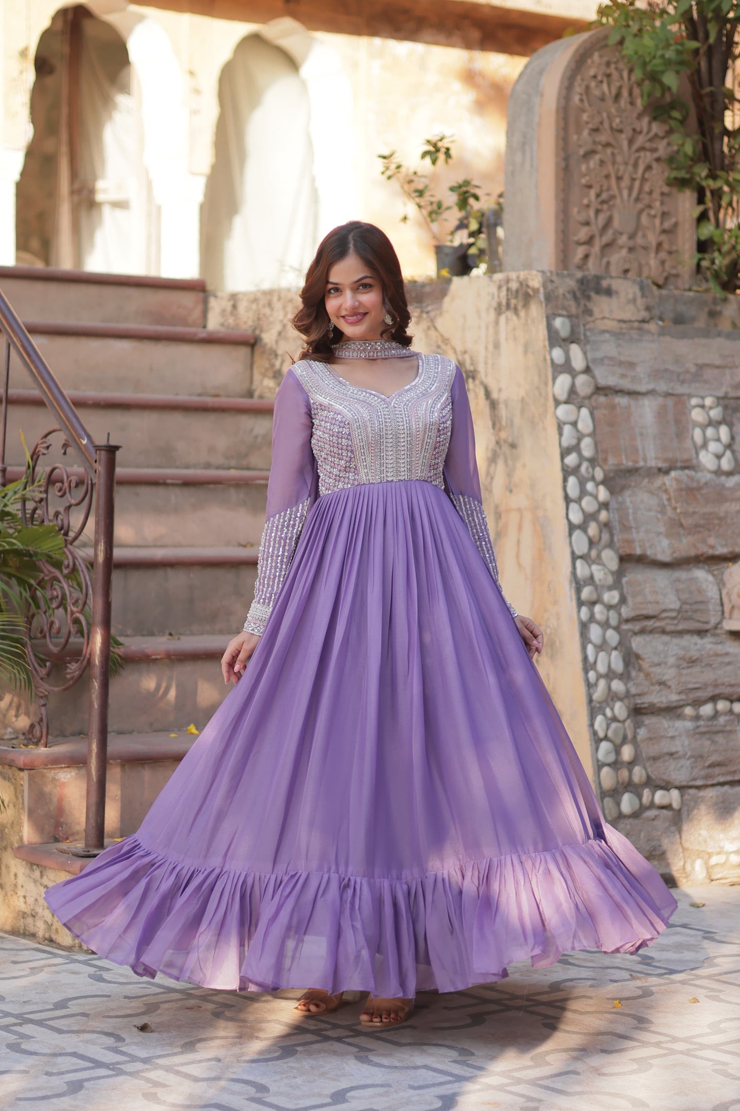 GEORGETTE EMBROIDERY TRADITIONAL DESIGNER GOWN - ETHNIC WEAR FOR WOMEN - 301