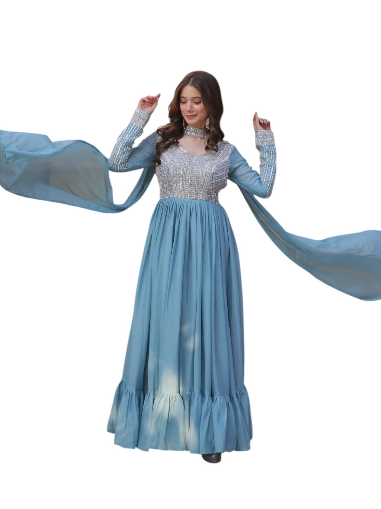 GEORGETTE EMBROIDERY TRADITIONAL DESIGNER GOWN - ETHNIC WEAR FOR WOMEN - 302