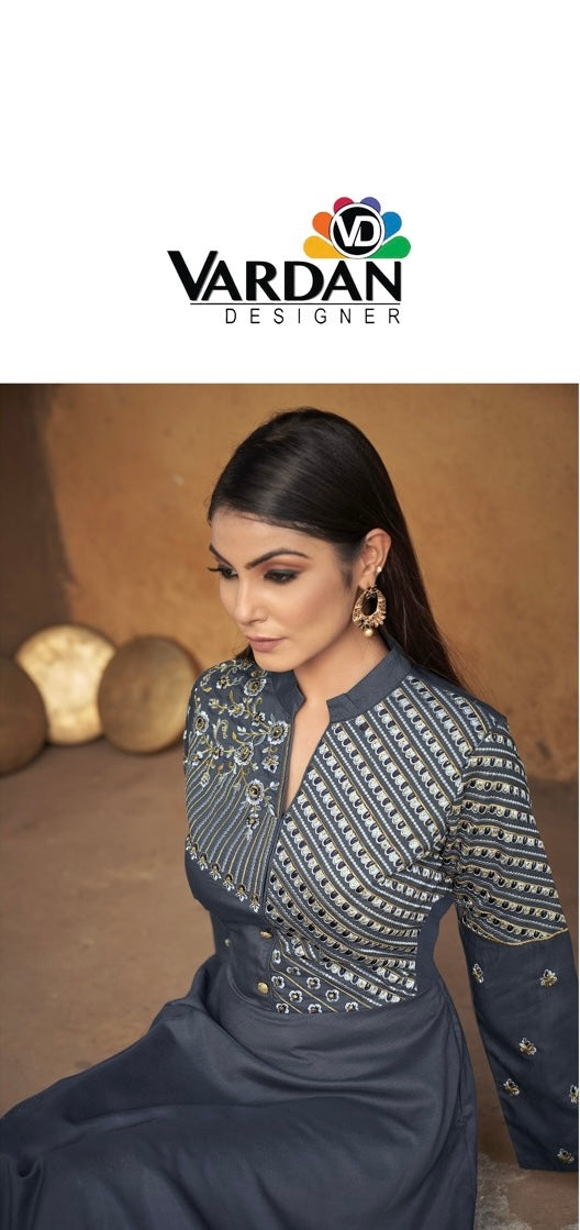 GRAY COLOR MASLIN EMBROIDERY TRADITIONAL DESIGNER GOWN - ETHNIC WEAR FOR WOMEN - 313