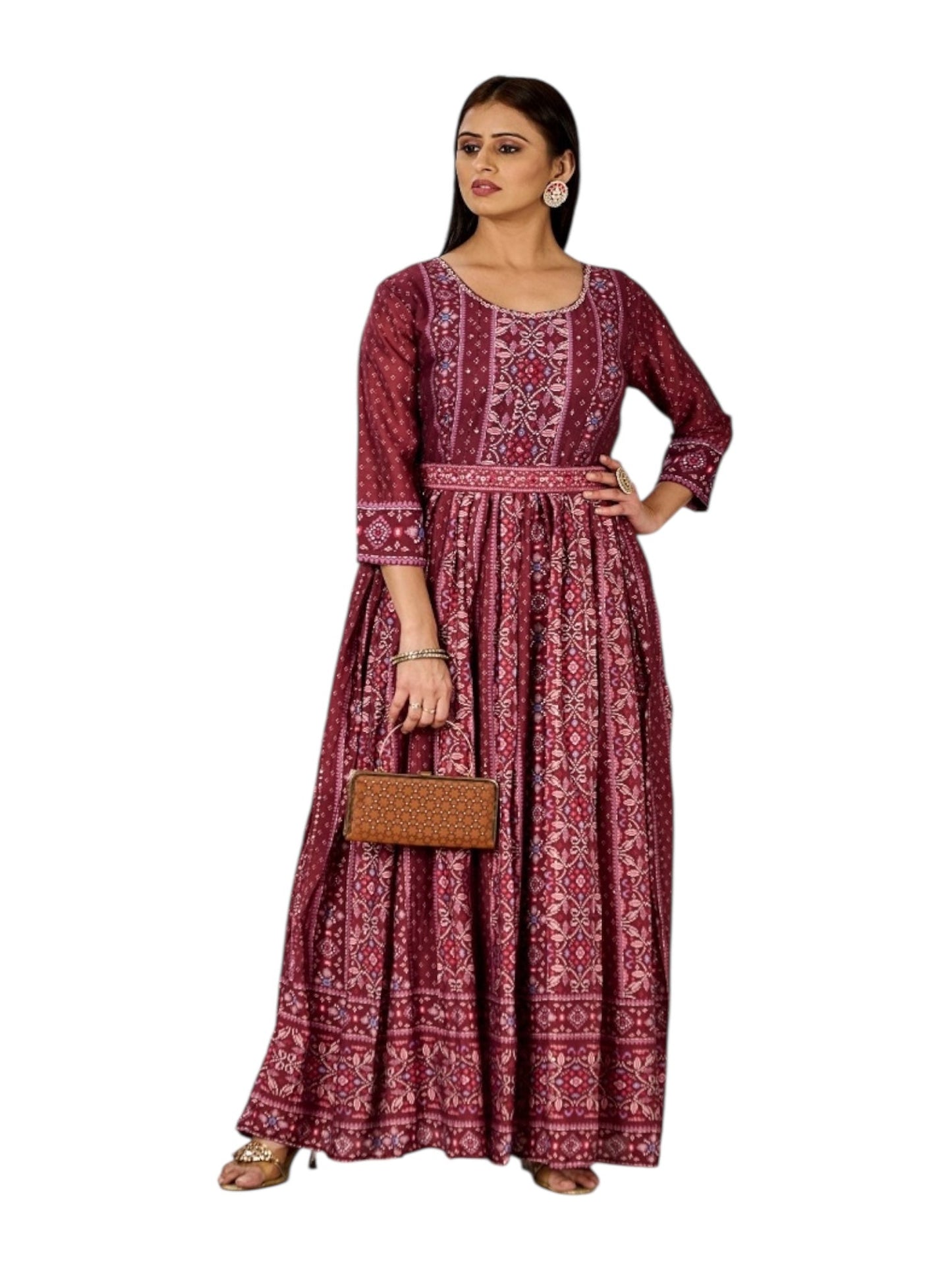 MAROON COLOR TRADITIONAL DESIGNER GOWN - ETHNIC WEAR FOR WOMEN - 310