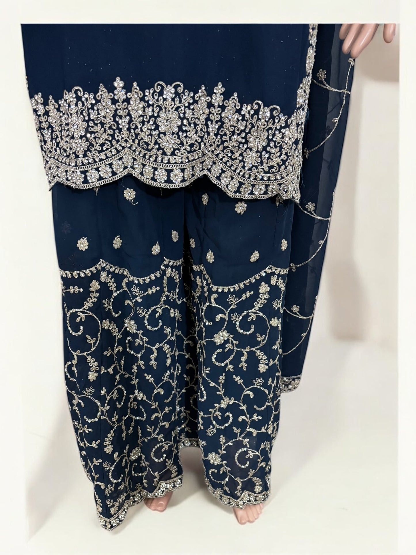 NAVY BLUE- TRADITIONAL DESIGNER SALWAR KAMEEZ SUIT WITH HANDBAG- ETHNIC WEAR FOR WOMEN - 228