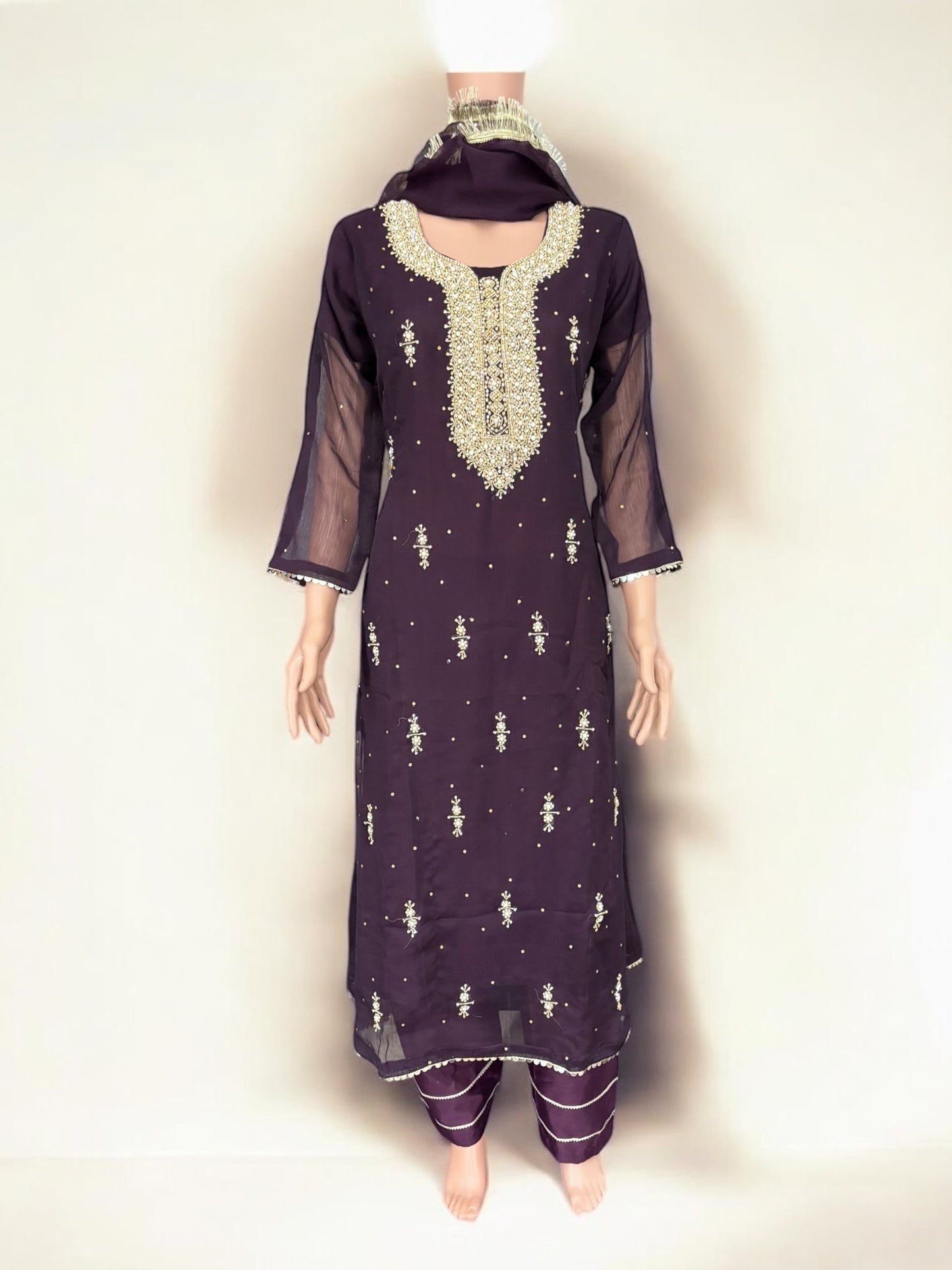 PURPLE - TRADITIONAL DESIGNER SALWAR KAMEEZ SUIT- ETHNIC WEAR FOR WOMEN - 235