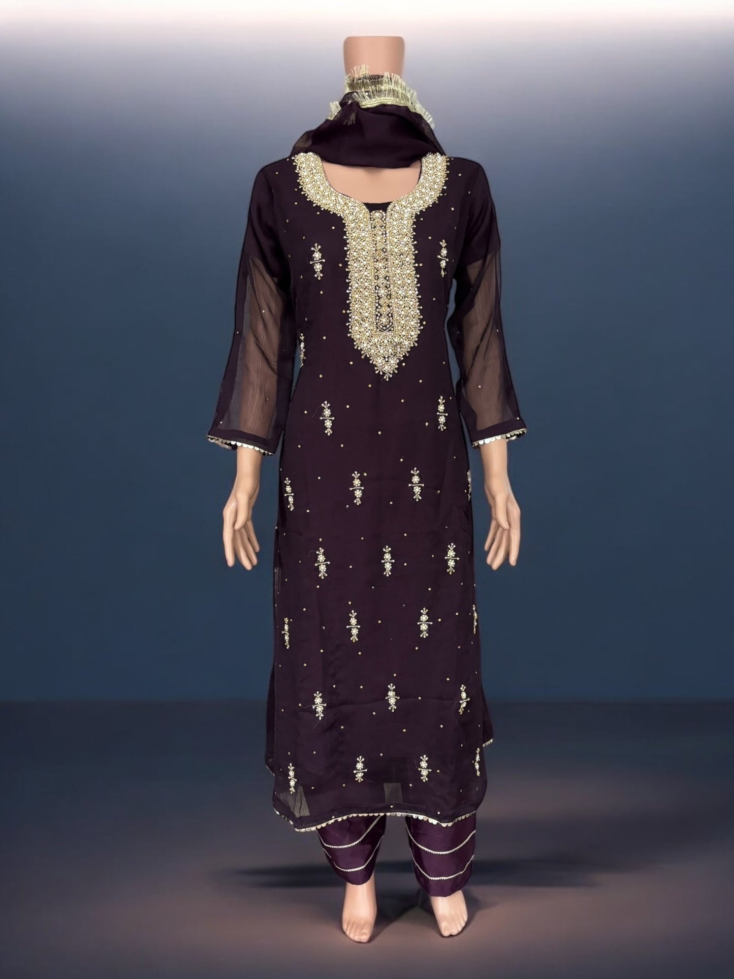 PURPLE - TRADITIONAL DESIGNER SALWAR KAMEEZ SUIT- ETHNIC WEAR FOR WOMEN - 235