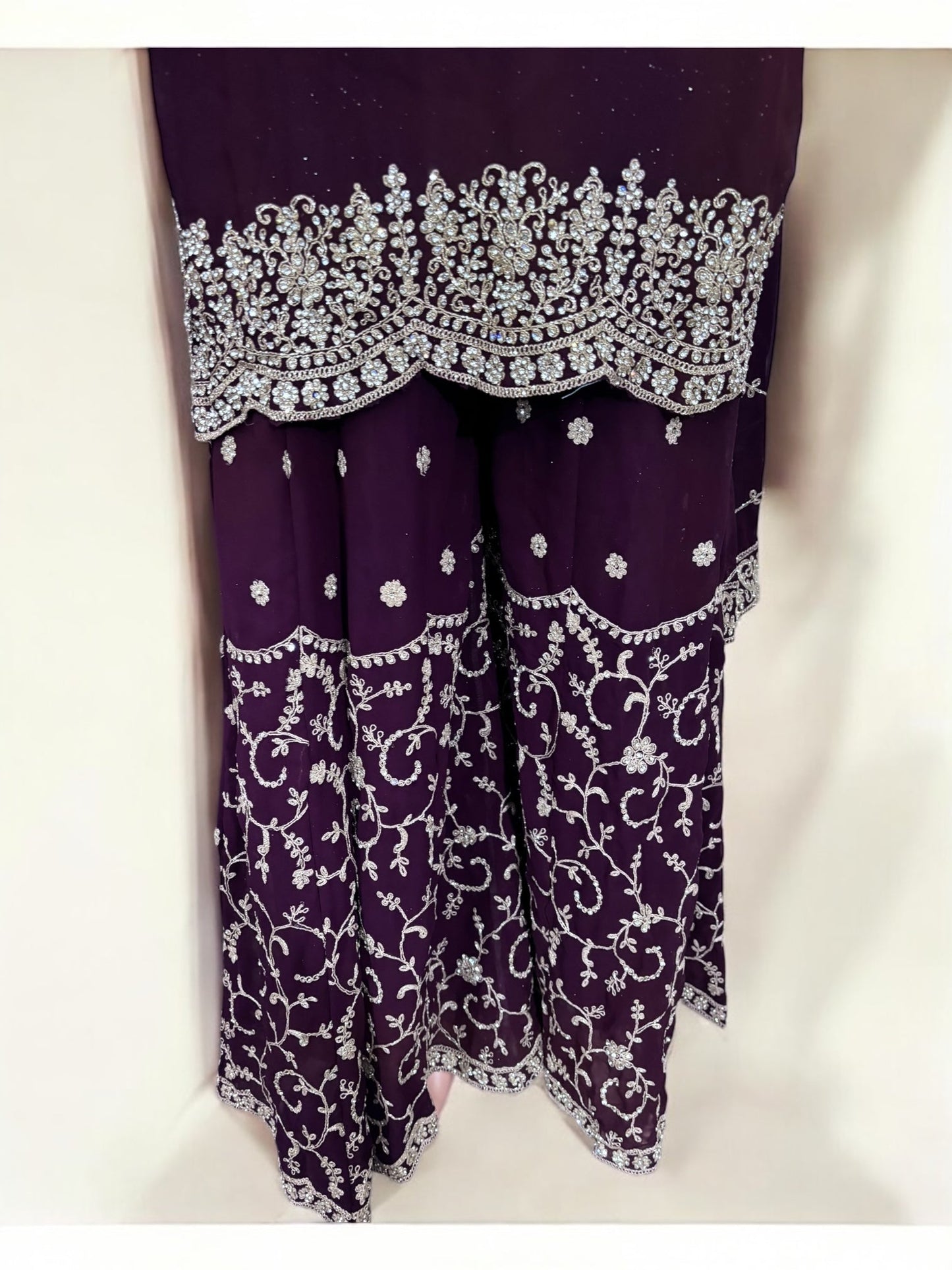 PURPLE- TRADITIONAL DESIGNER SALWAR KAMEEZ SUIT WITH HANDBAG- ETHNIC WEAR FOR WOMEN - 227