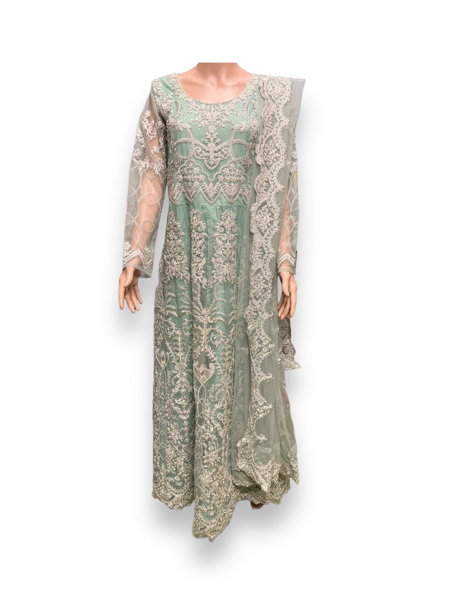 SEA GREEN COLOR BRIDAL ANARKALI GOWN -ETHNIC WEAR FOR WOMEN