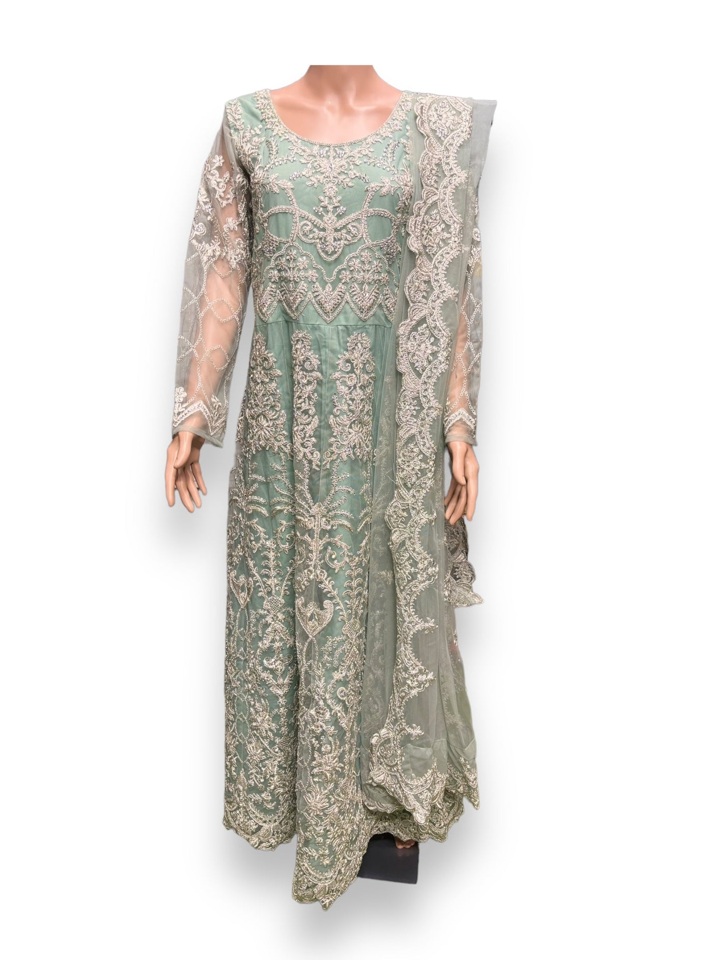SEA GREEN COLOR BRIDAL ANARKALI GOWN -ETHNIC WEAR FOR WOMEN