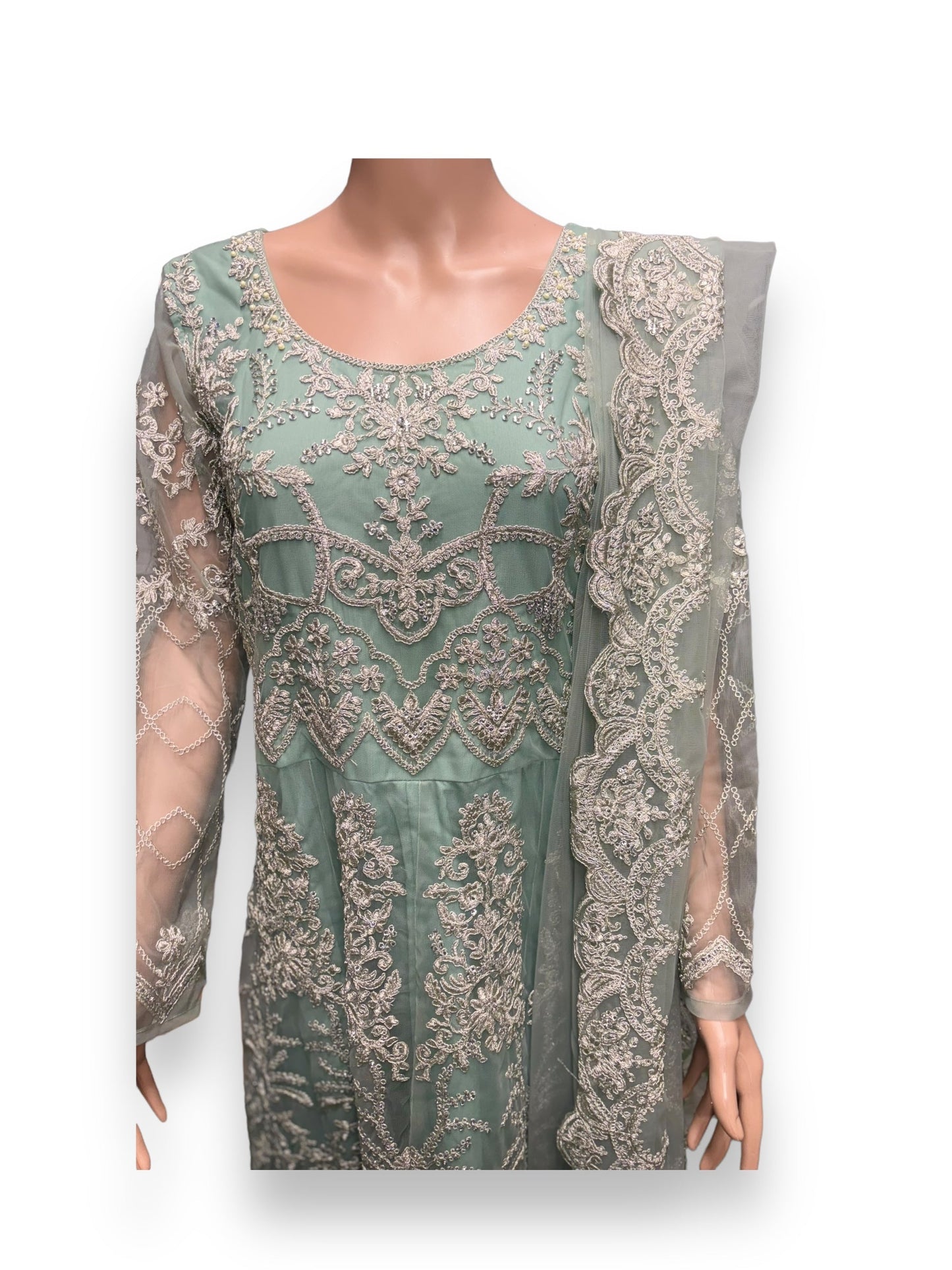SEA GREEN COLOR BRIDAL ANARKALI GOWN -ETHNIC WEAR FOR WOMEN