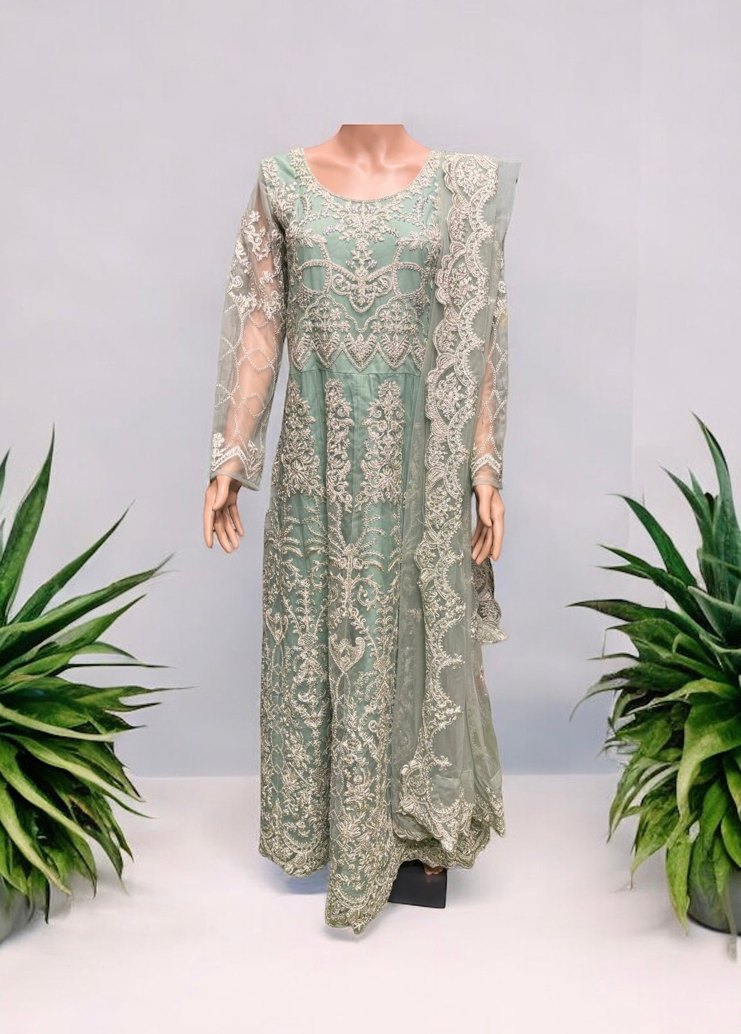 SEA GREEN COLOR BRIDAL ANARKALI GOWN -ETHNIC WEAR FOR WOMEN