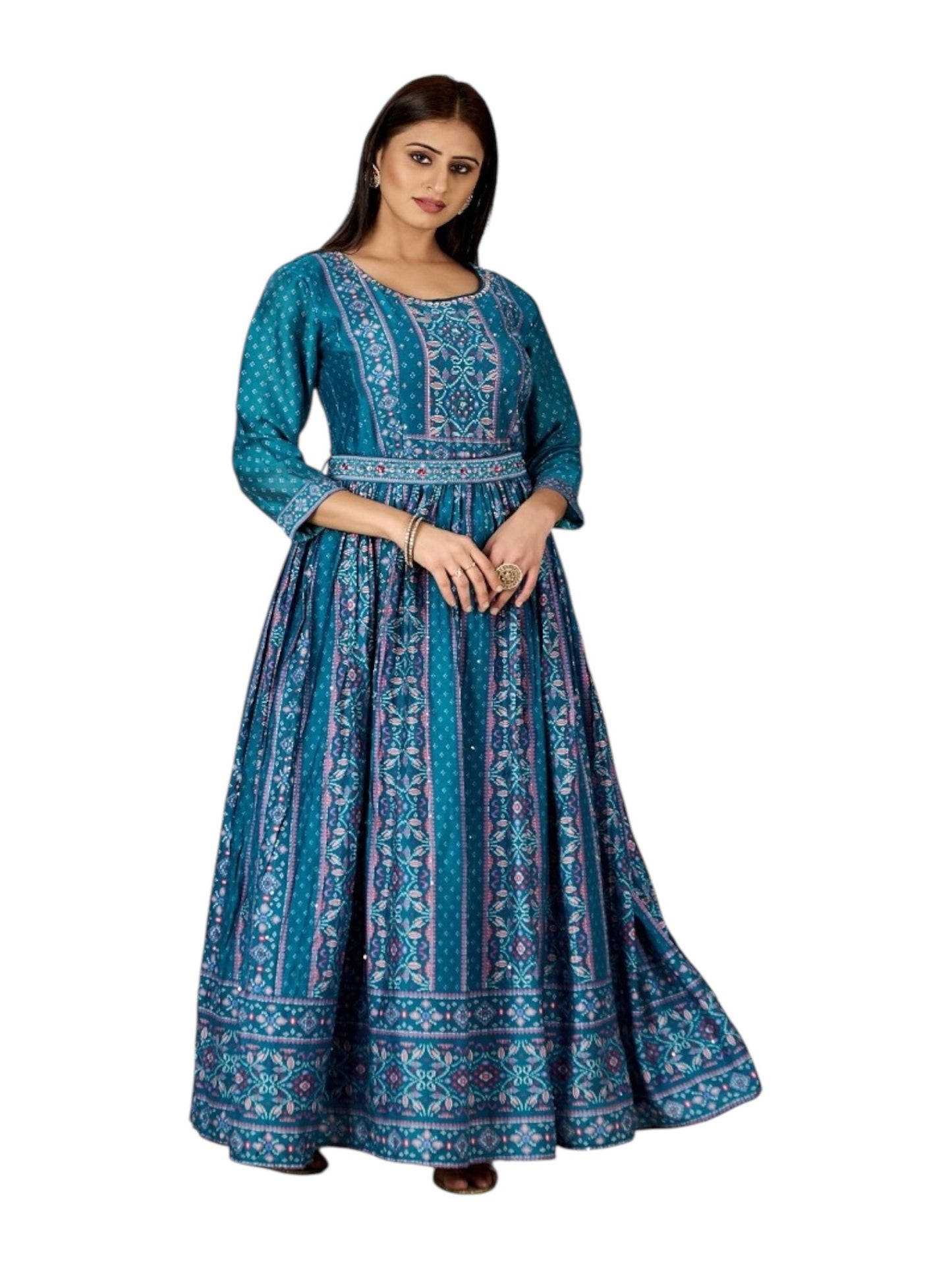 TEAL BLUE COLOR TRADITIONAL DESIGNER GOWN - ETHNIC WEAR FOR WOMEN - 309