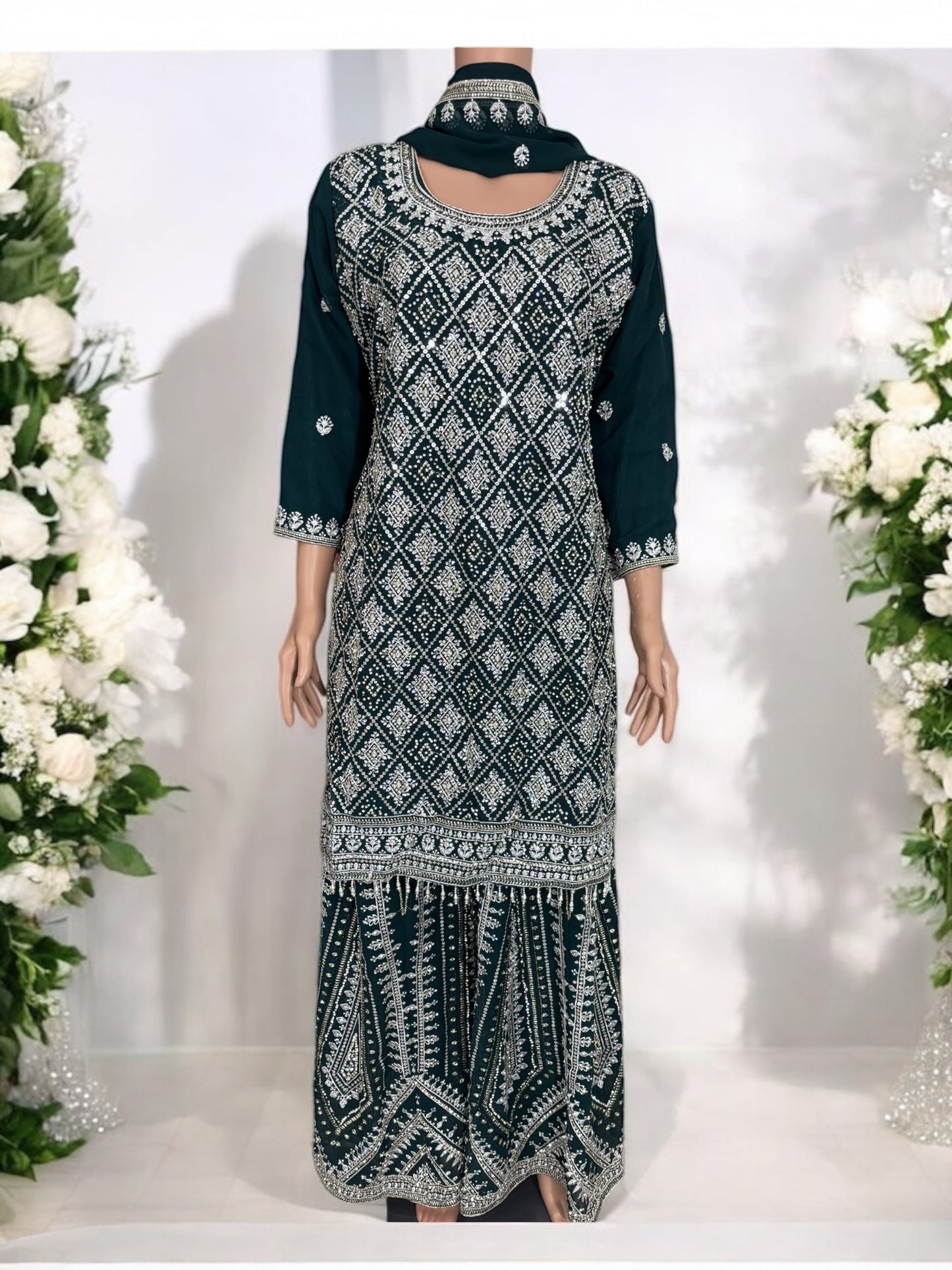 TEAL GREEN- TRADITIONAL DESIGNER SALWAR KAMEEZ SUIT- ETHNIC WEAR FOR WOMEN - 225