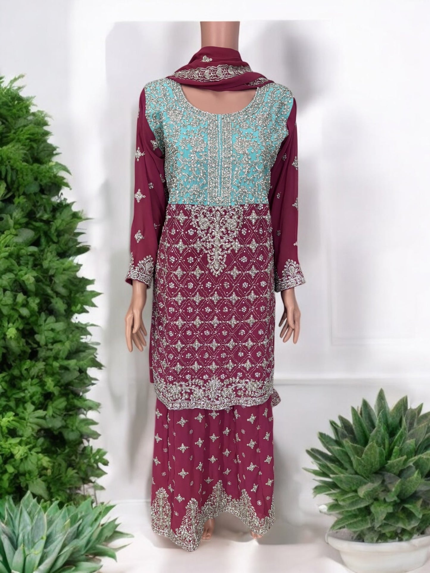 TRADITIONAL DESIGNER SHARARA SALWAR KAMEEZ SUIT IN LEHENGA STYLE - ETHNIC WEAR FOR WOMEN - 211