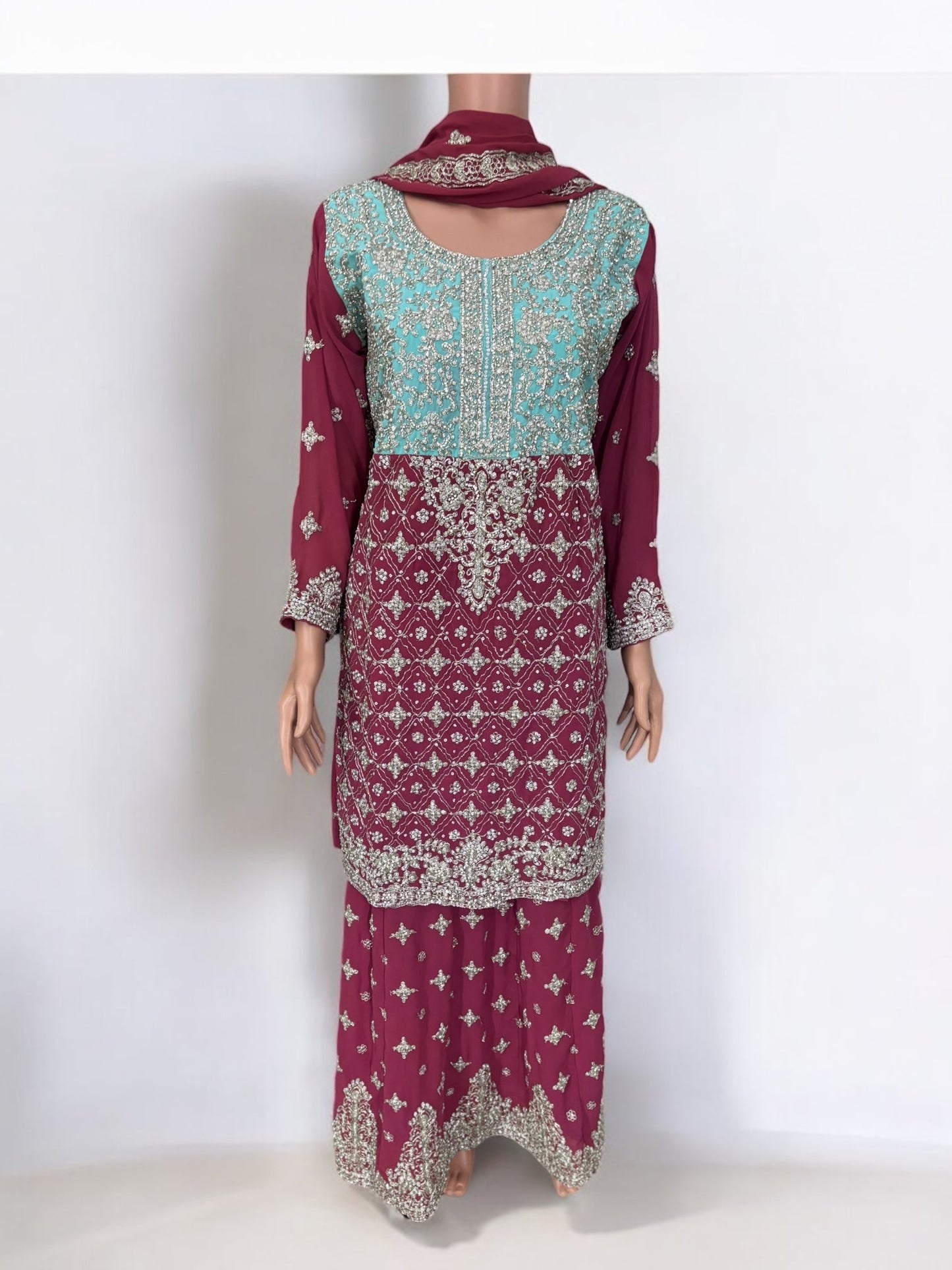 TRADITIONAL DESIGNER SHARARA SALWAR KAMEEZ SUIT IN LEHENGA STYLE - ETHNIC WEAR FOR WOMEN - 211
