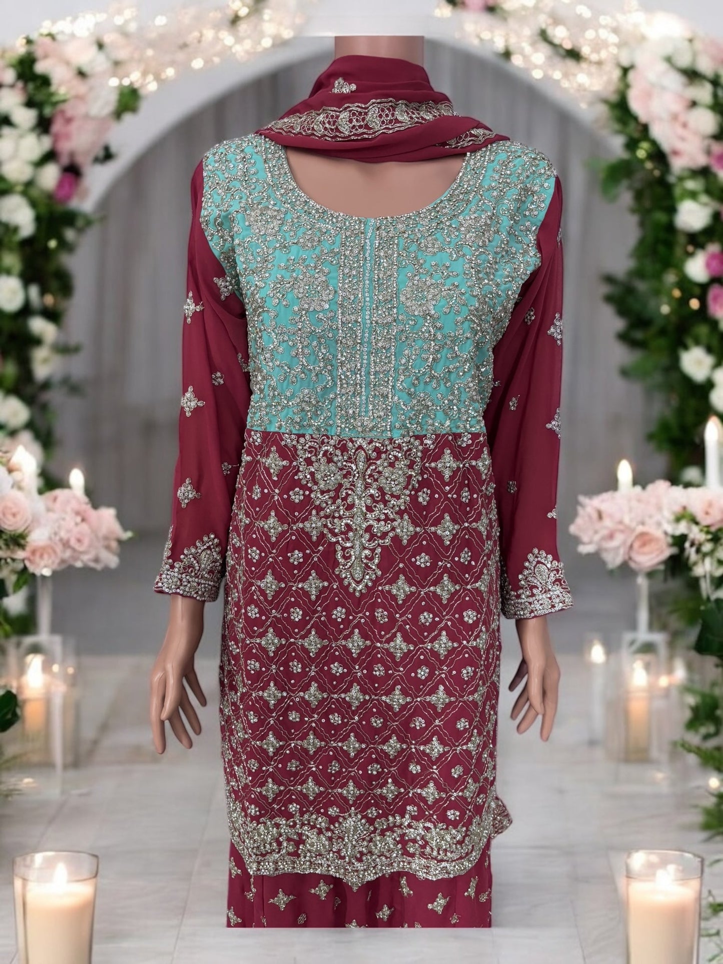 TRADITIONAL DESIGNER SHARARA SALWAR KAMEEZ SUIT IN LEHENGA STYLE - ETHNIC WEAR FOR WOMEN - 211
