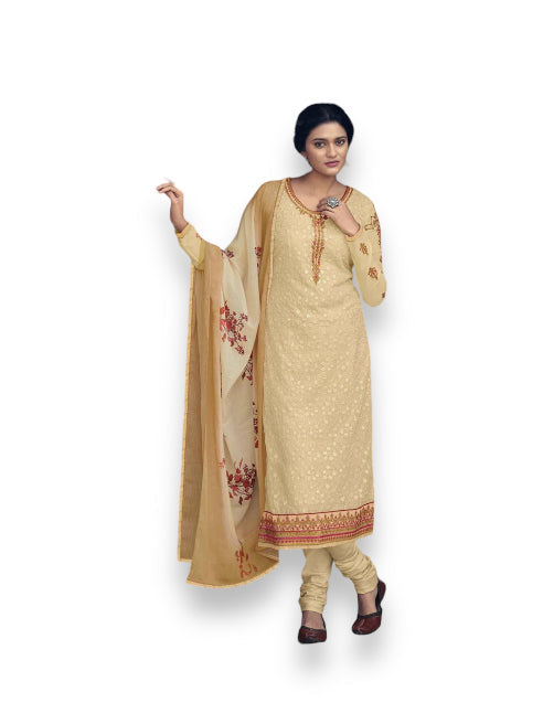 CREAM PATOLA TRADITIONAL FAUX GEORGETTE EMBROIDERED SALWAR KAMEEZ -A-ETHNIC WEAR FOR WOMEN