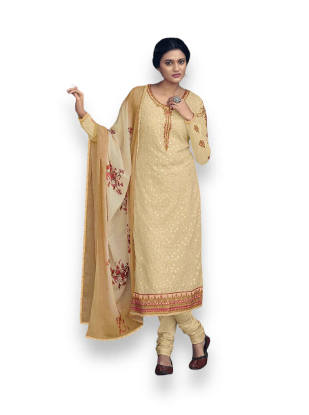 CREAM PATOLA TRADITIONAL FAUX GEORGETTE EMBROIDERED SALWAR KAMEEZ -A-ETHNIC WEAR FOR WOMEN