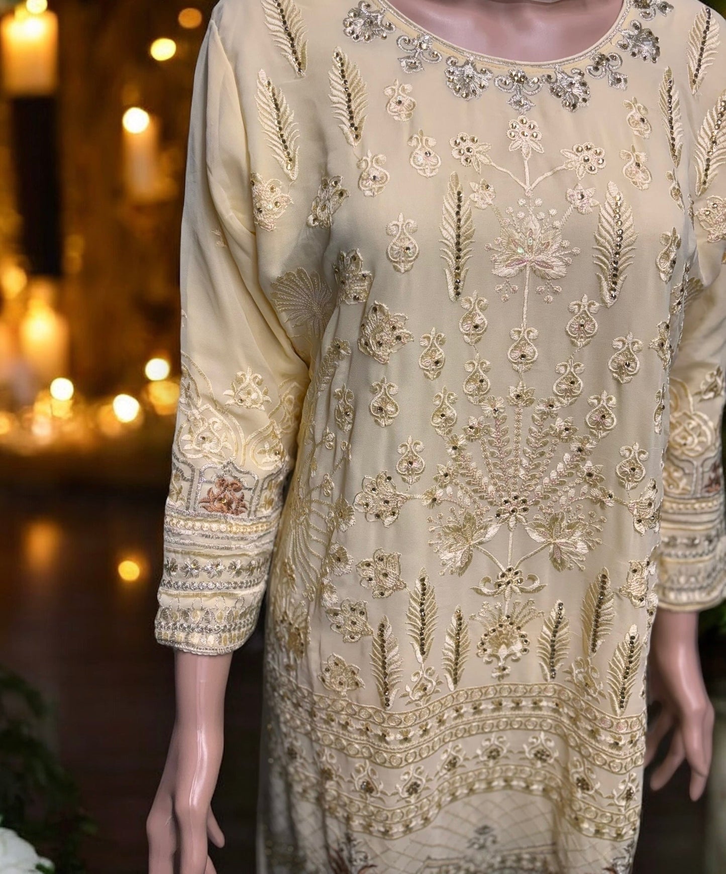GOLDEN COLOR GEORGETTE EMBROIDERY WORK 2 PC SET- ETHNIC WEAR FOR WOMEN