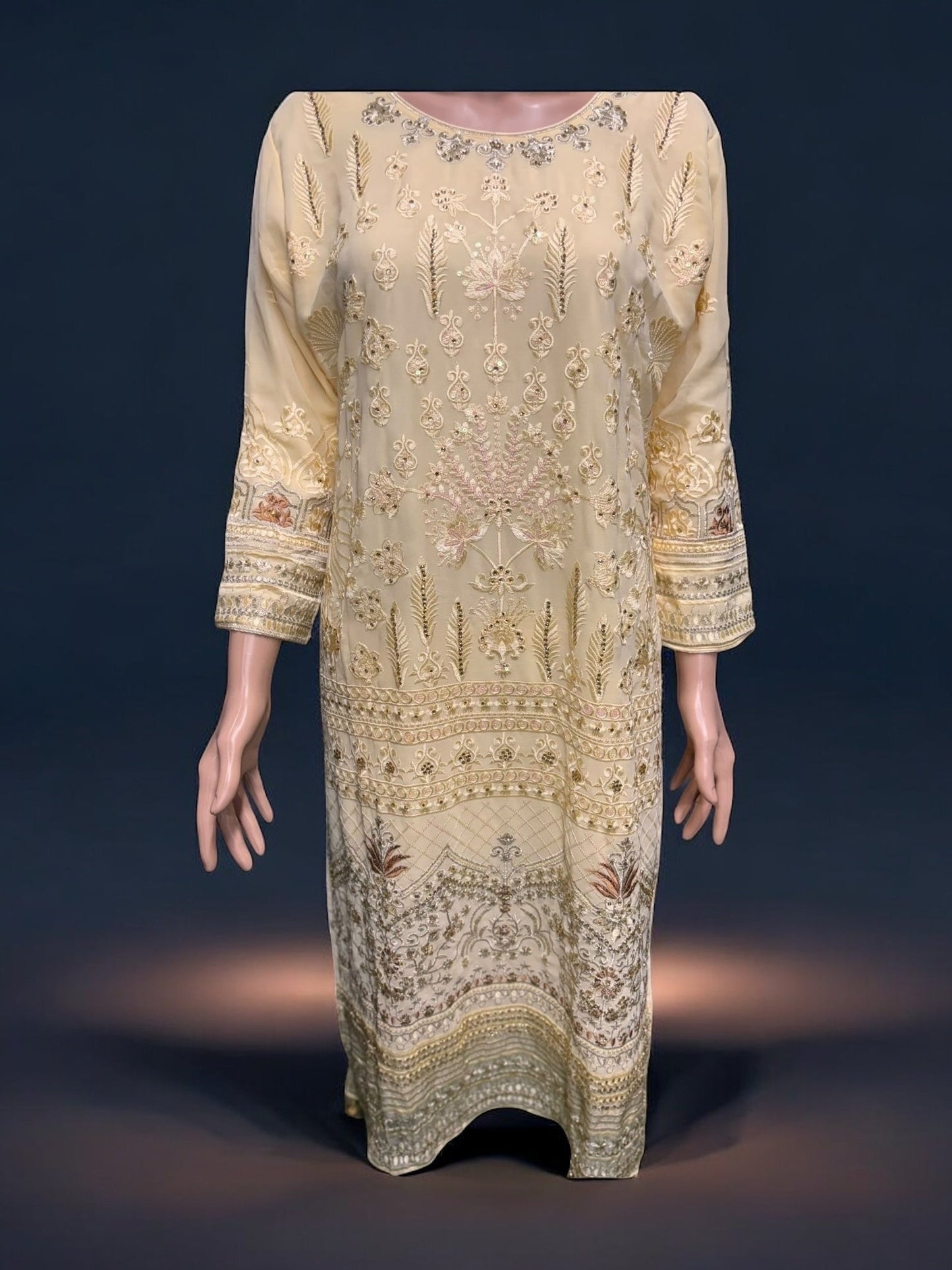 GOLDEN COLOR GEORGETTE EMBROIDERY WORK 2 PC SET- ETHNIC WEAR FOR WOMEN