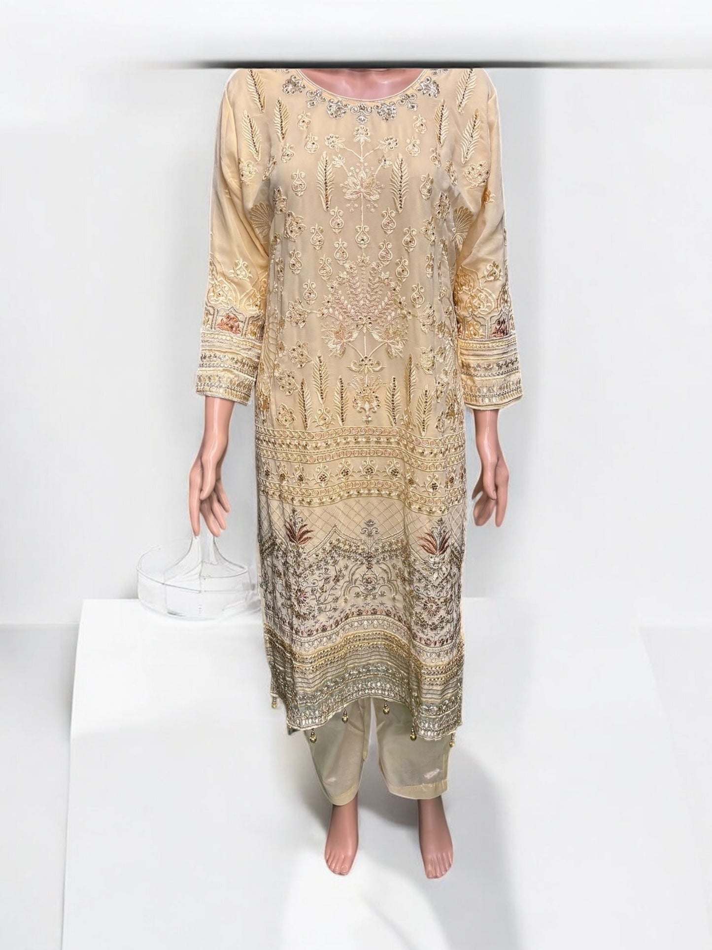 GOLDEN COLOR GEORGETTE EMBROIDERY WORK 2 PC SET- ETHNIC WEAR FOR WOMEN