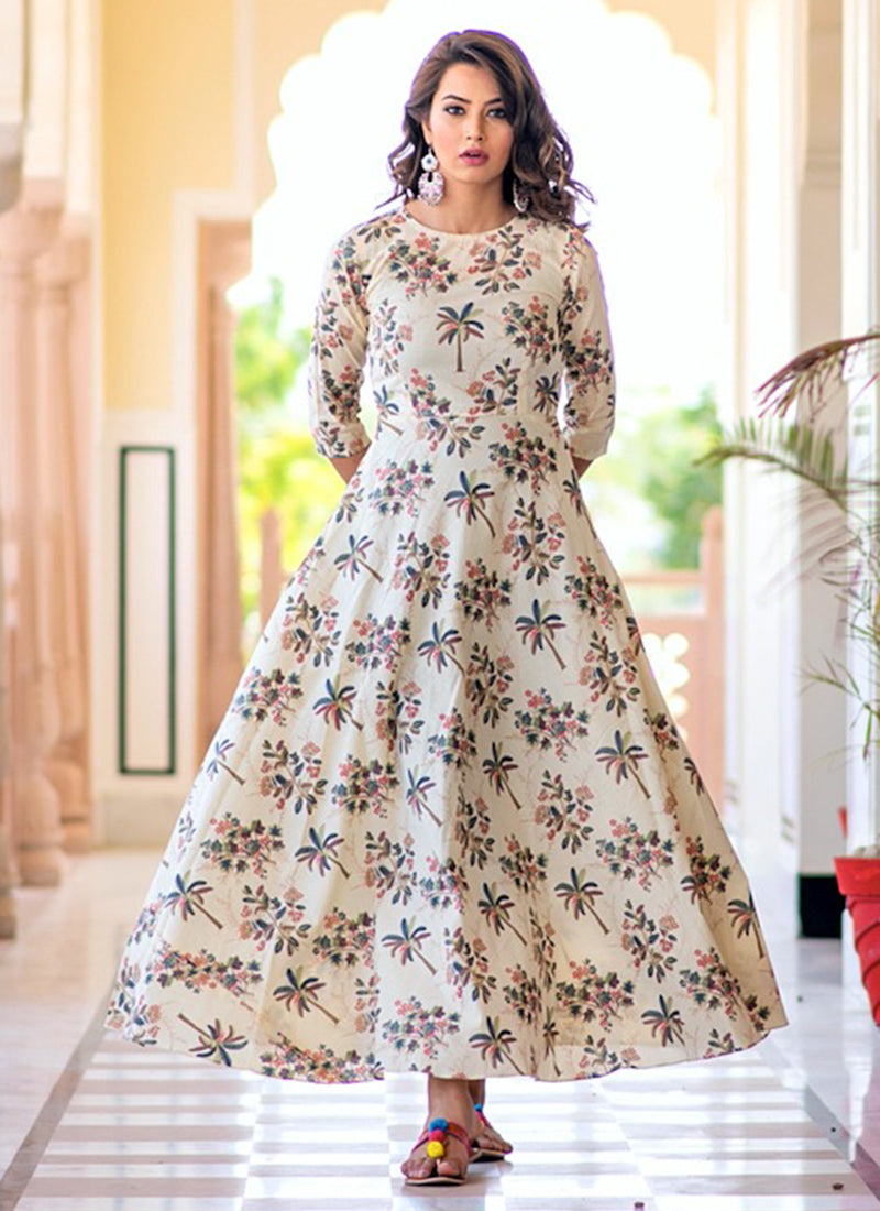 CREAM: MUSLIN PRINTED WORK TRADITIONAL GOWN-ETHNIC WEAR FOR WOMEN-02