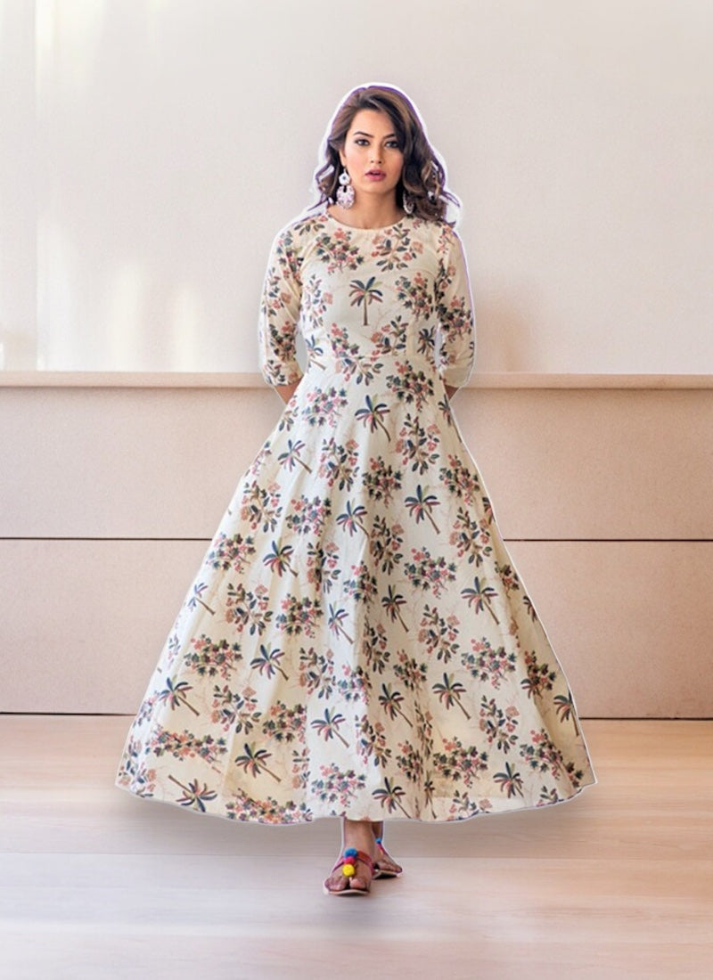 CREAM: MUSLIN PRINTED WORK TRADITIONAL GOWN-ETHNIC WEAR FOR WOMEN-02