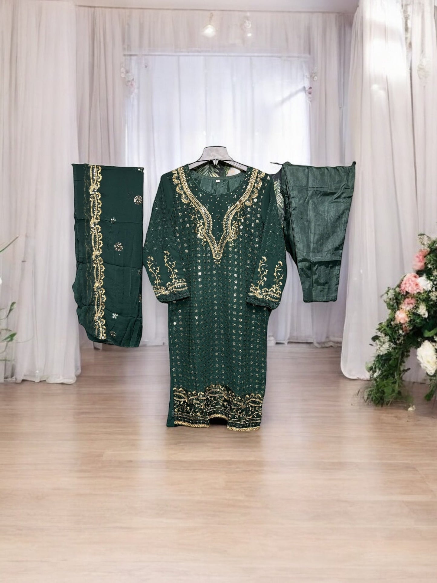 FAUX GEORGETTE TRADITIONAL WEAR SUIT WITH EMBROIDERY WORK- ETHNIC WEAR FOR WOMEN