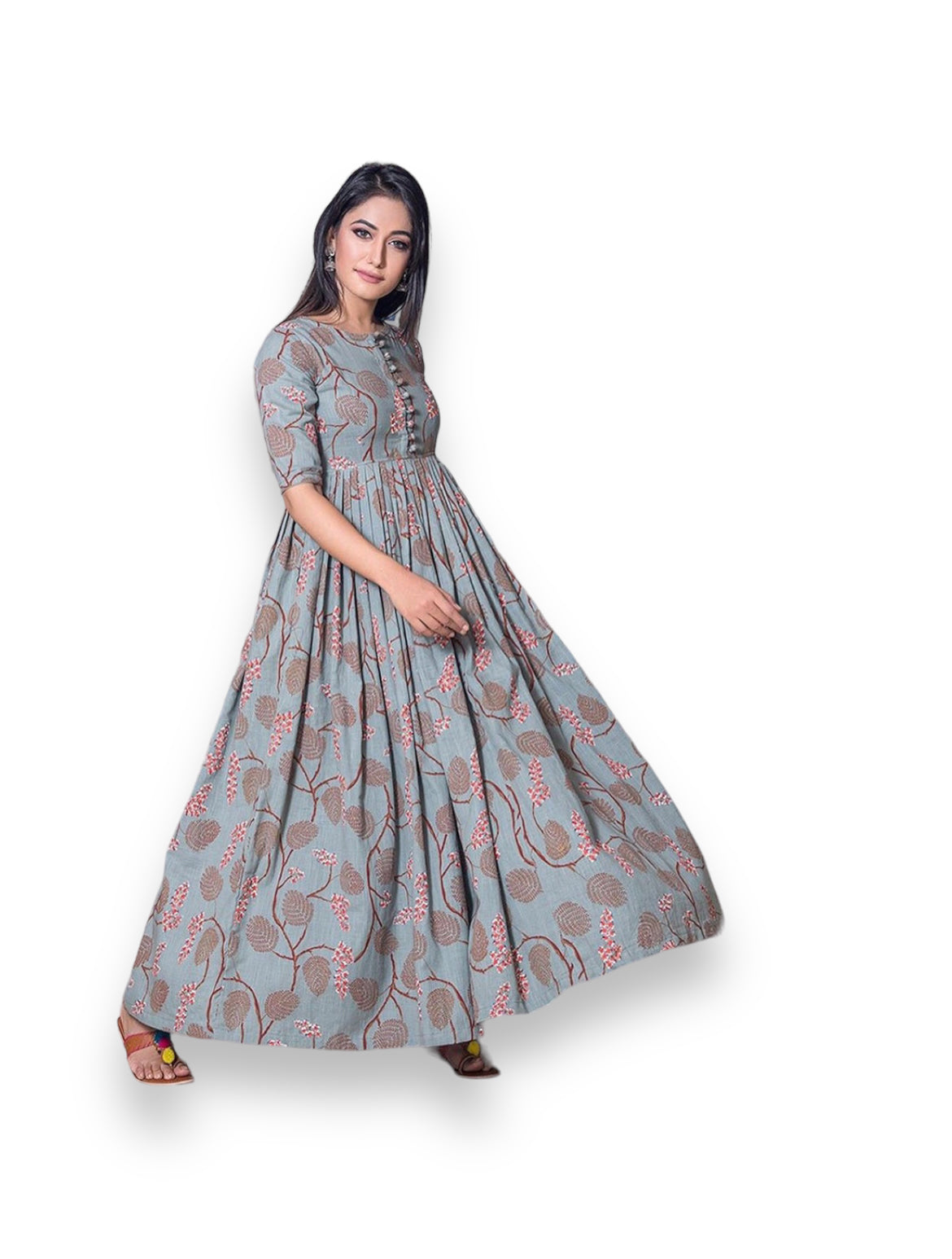 GREY: MUSLIN PRINTED WORK TRADITIONAL GOWN-ETHNIC WEAR FOR WOMEN-01