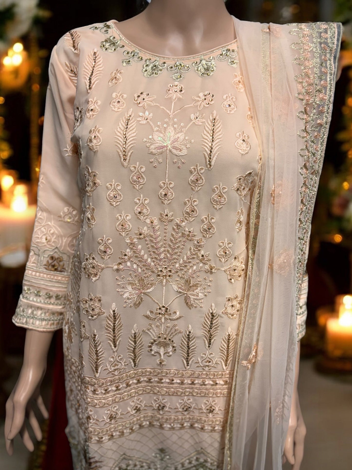 PEACH GEORGETTE SALWAR KAMEEZ WITH EMBROIDERY WORK- ETHNIC WEAR FOR WOMEN