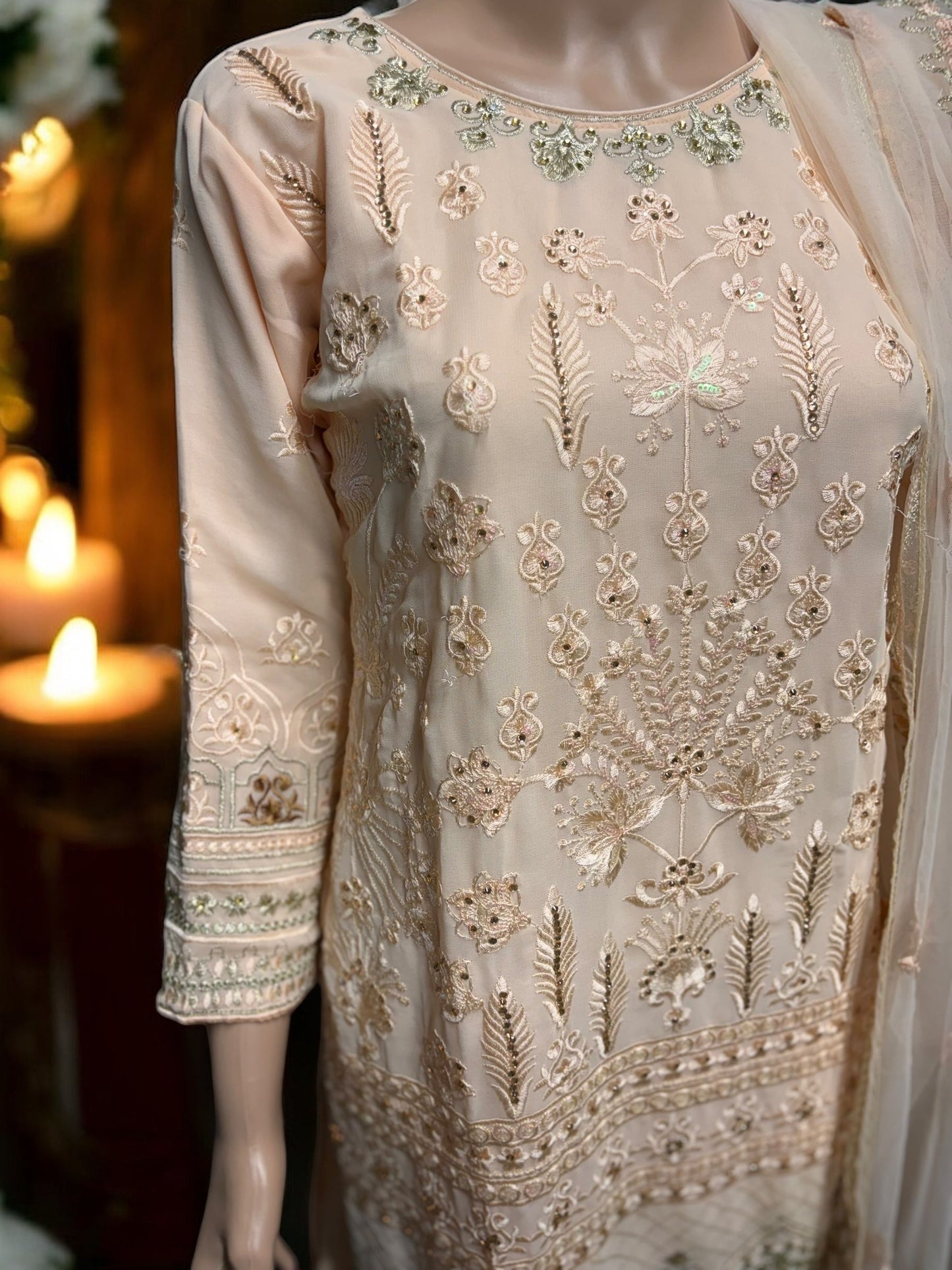PEACH GEORGETTE SALWAR KAMEEZ WITH EMBROIDERY WORK- ETHNIC WEAR FOR WOMEN