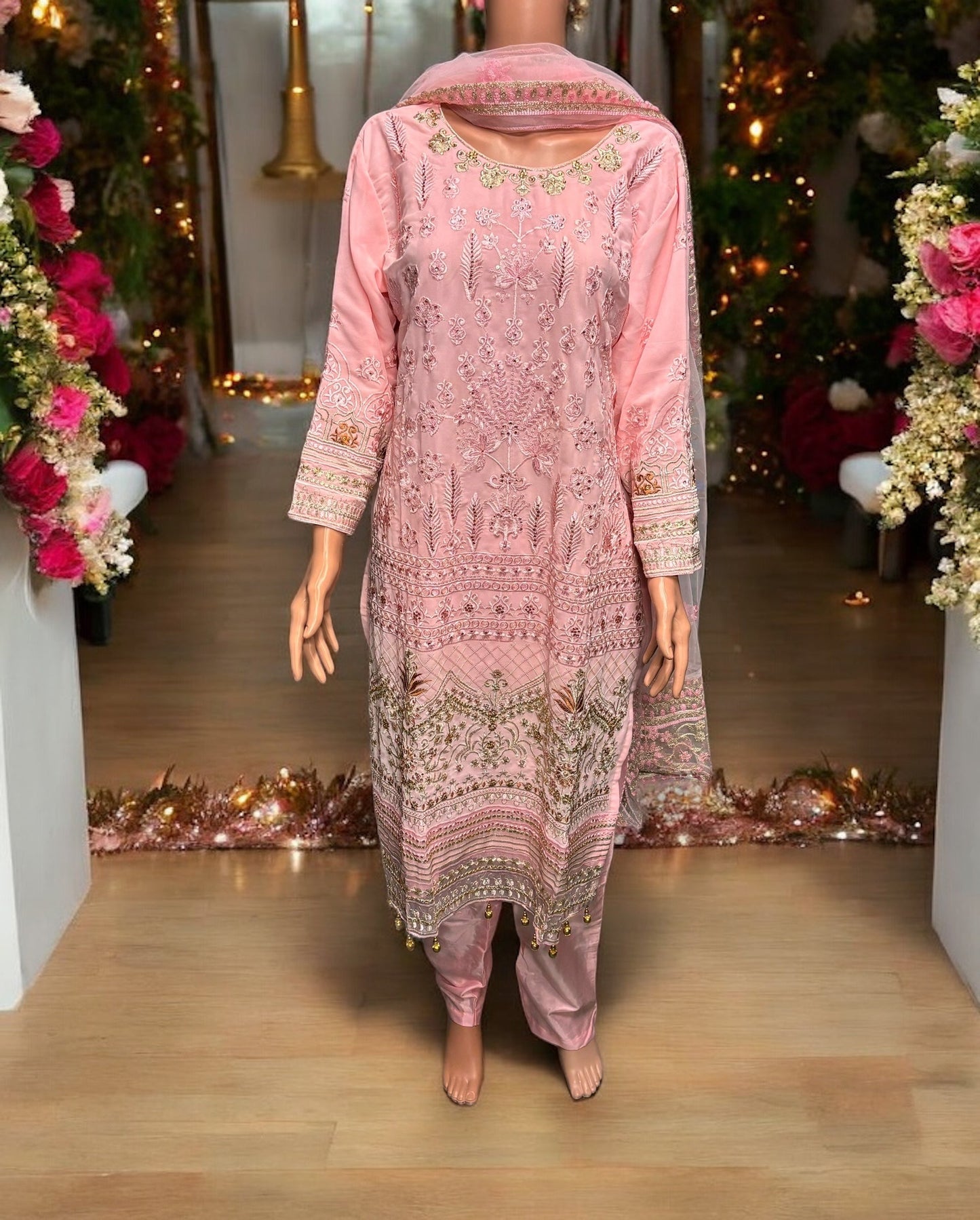 PINK GEORGETTE SALWAR KAMEEZ WITH EMBROIDERY WORK- ETHNIC WEAR FOR WOMEN