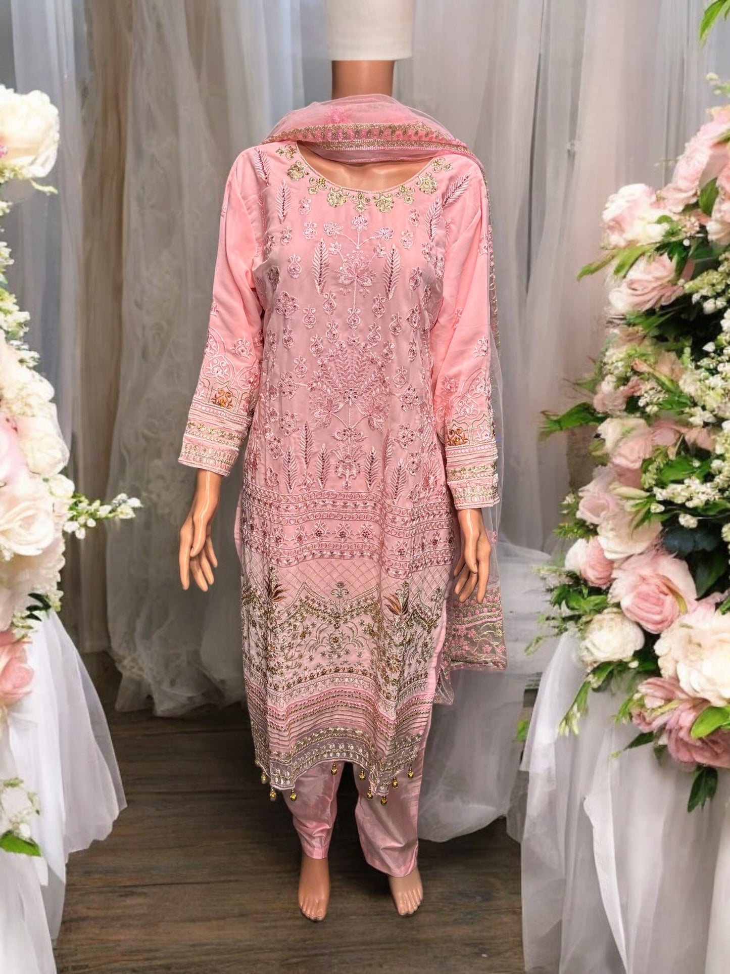 PINK GEORGETTE SALWAR KAMEEZ WITH EMBROIDERY WORK- ETHNIC WEAR FOR WOMEN