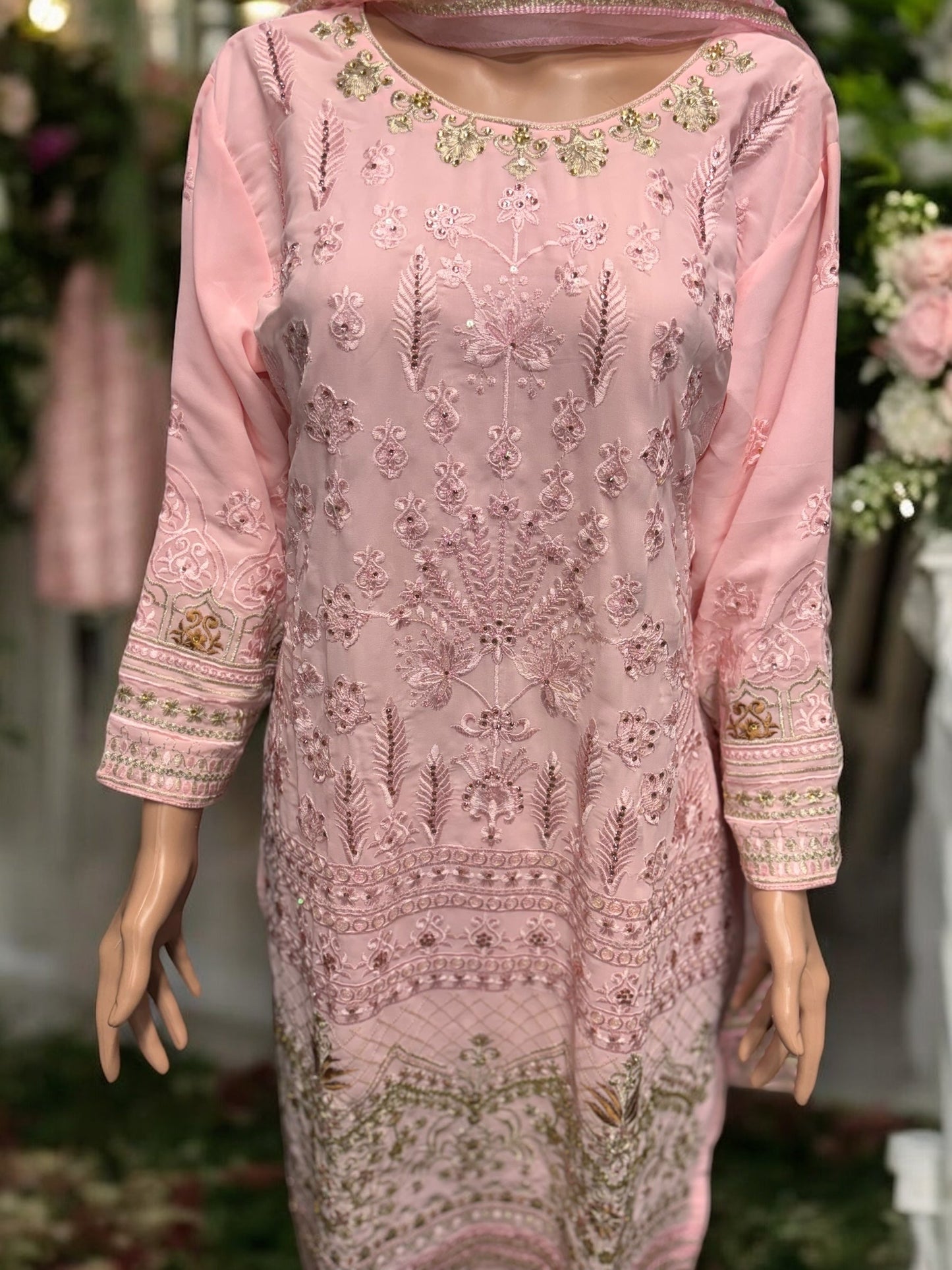 PINK GEORGETTE SALWAR KAMEEZ WITH EMBROIDERY WORK- ETHNIC WEAR FOR WOMEN