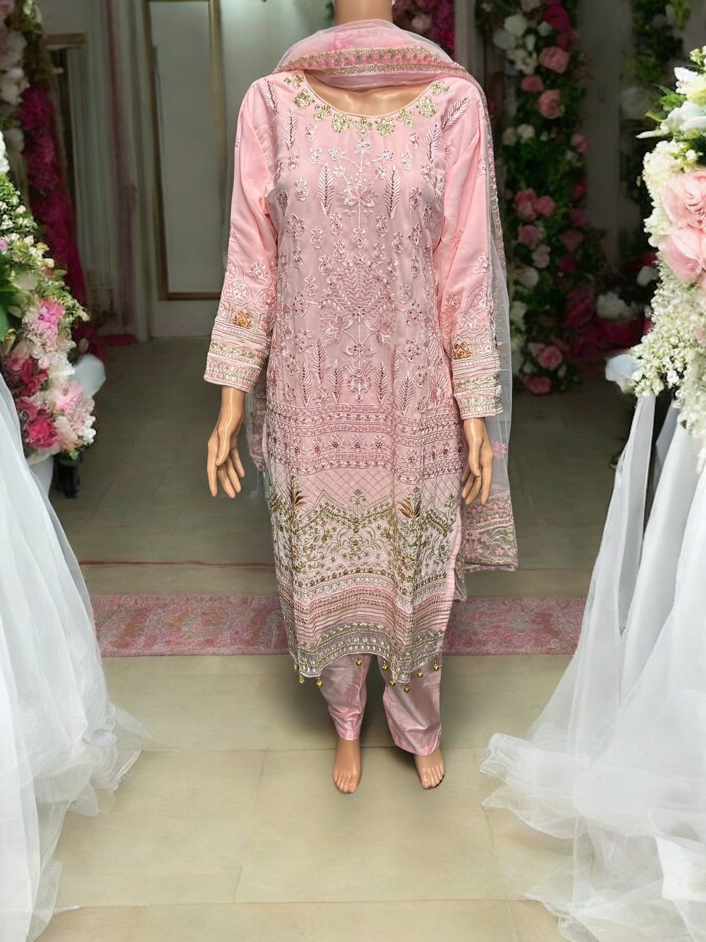 PINK GEORGETTE SALWAR KAMEEZ WITH EMBROIDERY WORK- ETHNIC WEAR FOR WOMEN