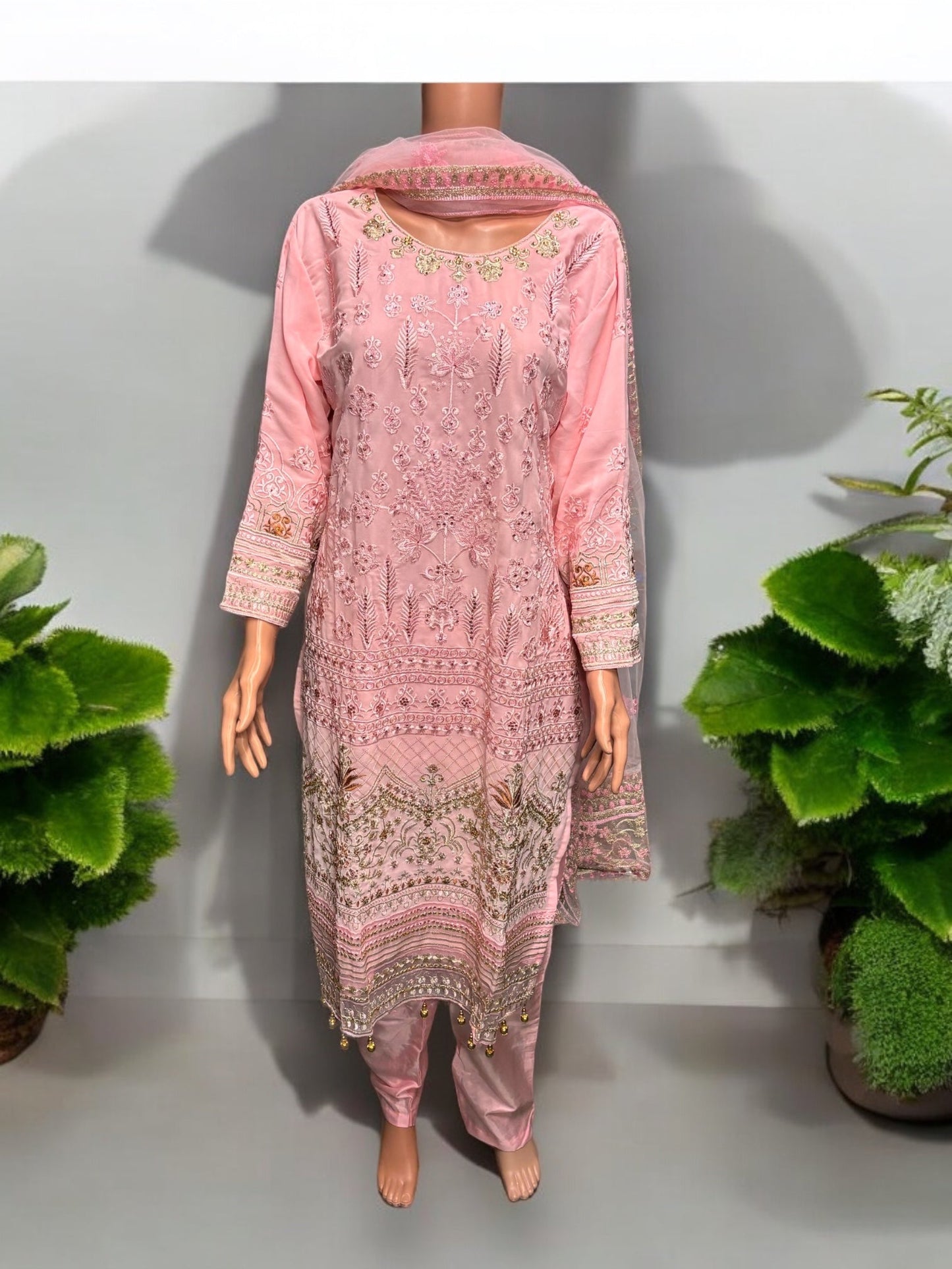 PINK GEORGETTE SALWAR KAMEEZ WITH EMBROIDERY WORK- ETHNIC WEAR FOR WOMEN