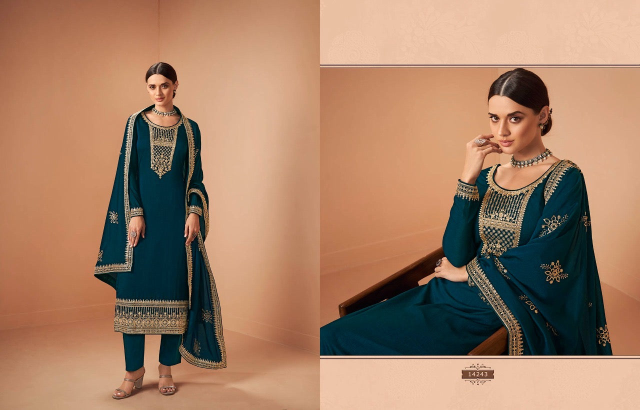 TRADITIONAL BLOOMING SILK GEORGETTE SALWAR KAMEEZ - 14243-ETHNIC WEAR FOR WOMEN
