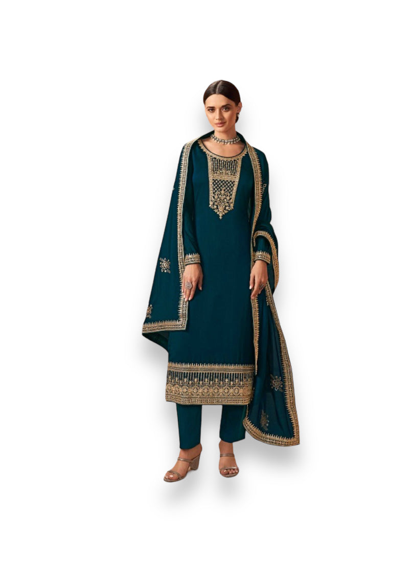 TRADITIONAL BLOOMING SILK GEORGETTE SALWAR KAMEEZ - 14243-ETHNIC WEAR FOR WOMEN