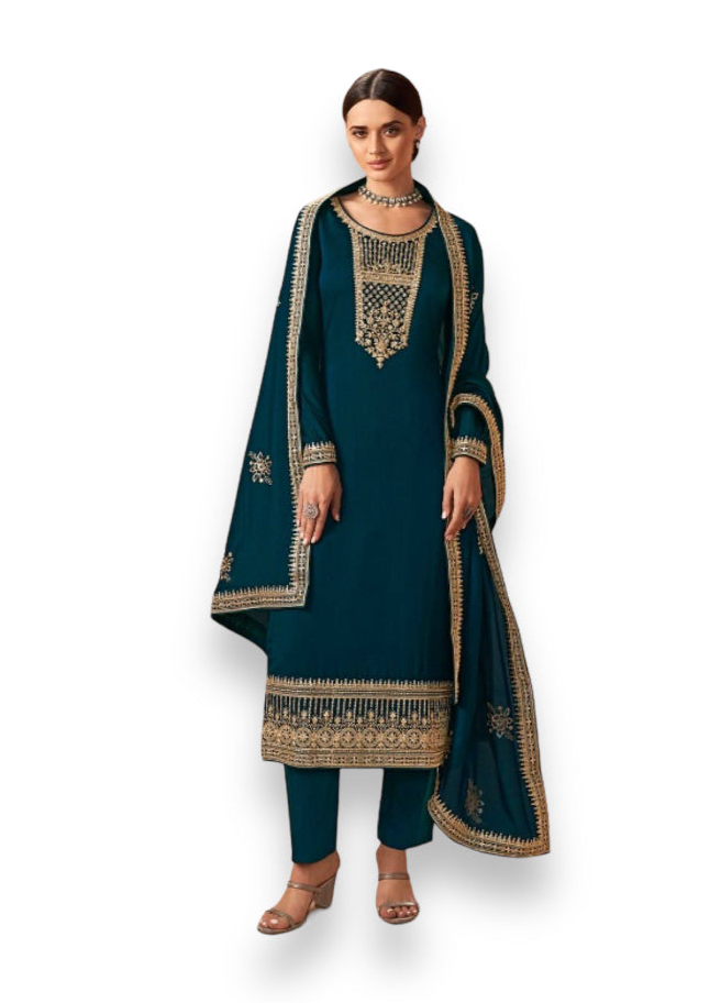 TRADITIONAL BLOOMING SILK GEORGETTE SALWAR KAMEEZ - 14243-ETHNIC WEAR FOR WOMEN