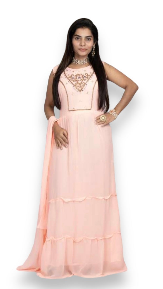 TRADITIONAL GEORGETTE STONE WORK LONG GOWN - ELEGANT AND AFFORDABLE -01-ETHNIC WEAR FOR WOMEN