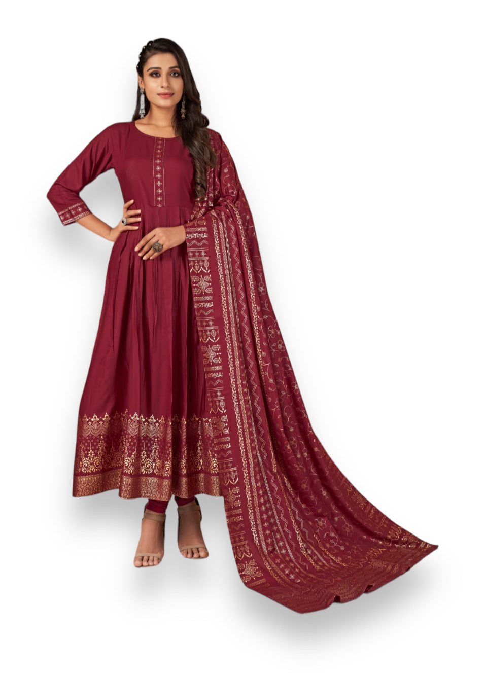 TRADITIONAL RAYON PRINTED KURTI WITH DUPATTA: EMBRACE YOUR FEMININE CHARM-ETHNIC WEAR FOR WOMEN