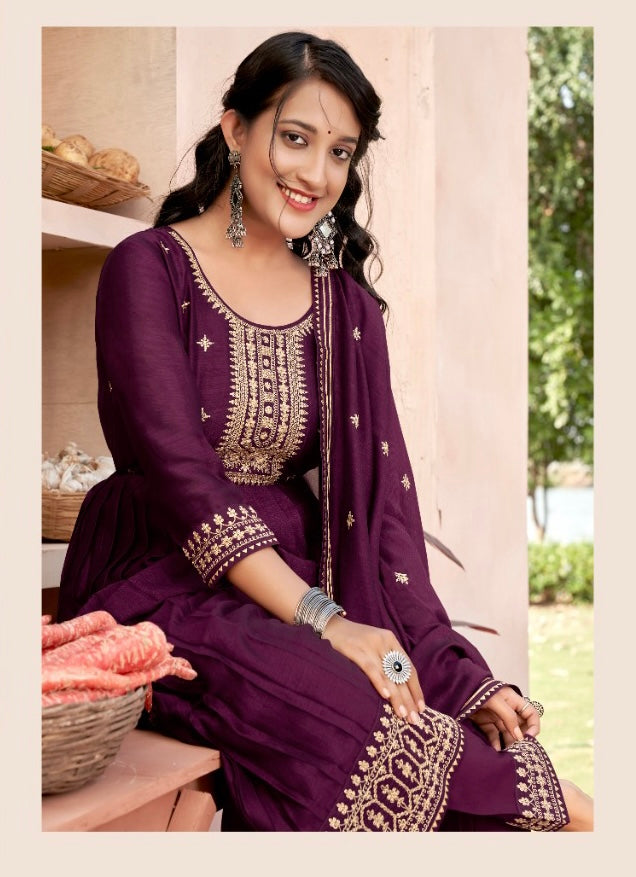 TRADITIONAL VICHITRA SILK SALWAR SUIT WITH FANCY WORK-ETHNIC WEAR FOR WOMEN - 4161