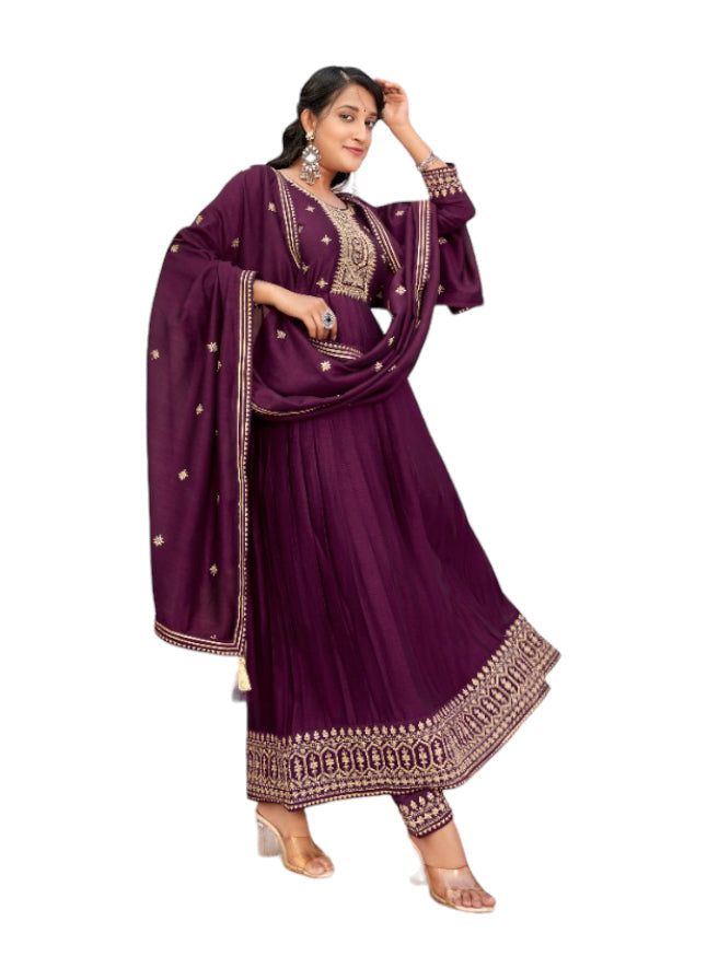 TRADITIONAL VICHITRA SILK SALWAR SUIT WITH FANCY WORK-ETHNIC WEAR FOR WOMEN - 4161