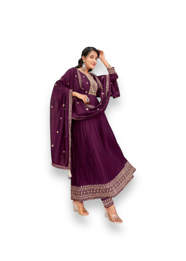 TRADITIONAL VICHITRA SILK SALWAR SUIT WITH FANCY WORK-ETHNIC WEAR FOR WOMEN - 4161