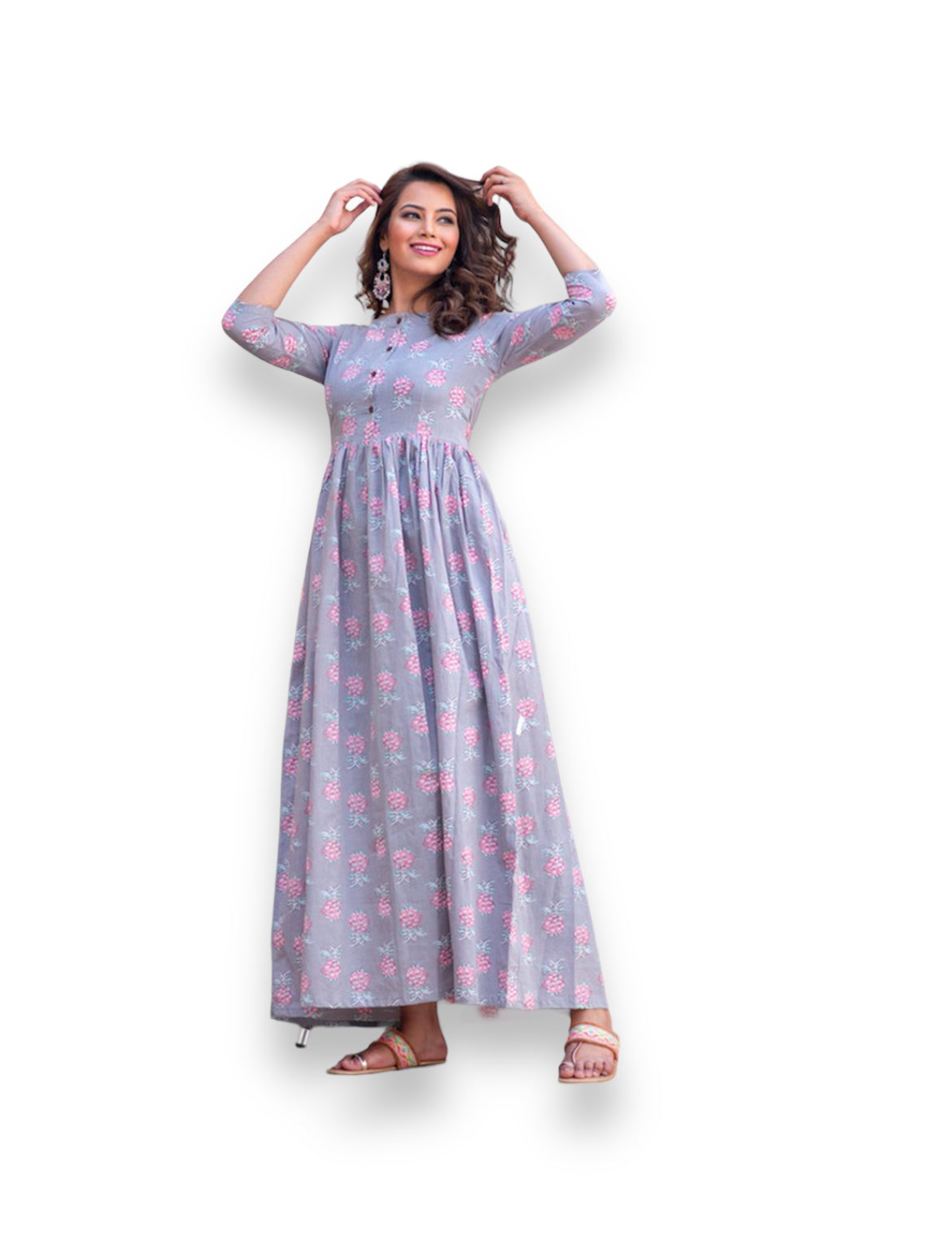 BLUE: MUSLIN PRINTED WORK TRADITIONAL GOWN-ETHNIC WEAR FOR WOMEN-01