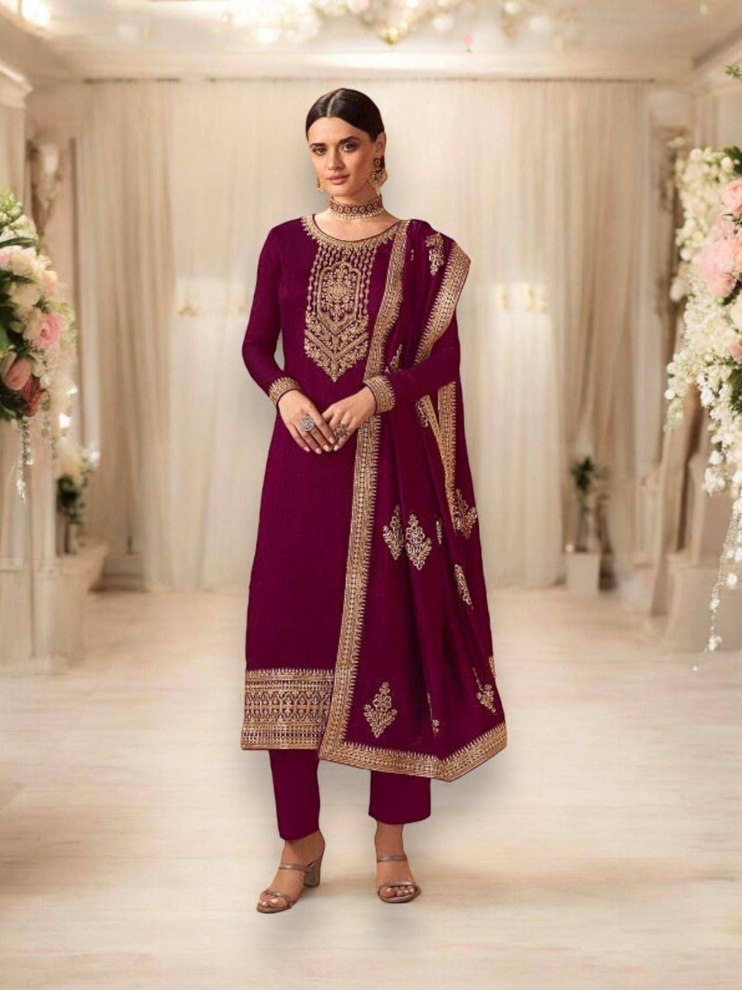 TRADITIONAL BLOOMING SILK GEORGETTE SALWAR KAMEEZ - 14246-ETHNIC WEAR FOR WOMEN