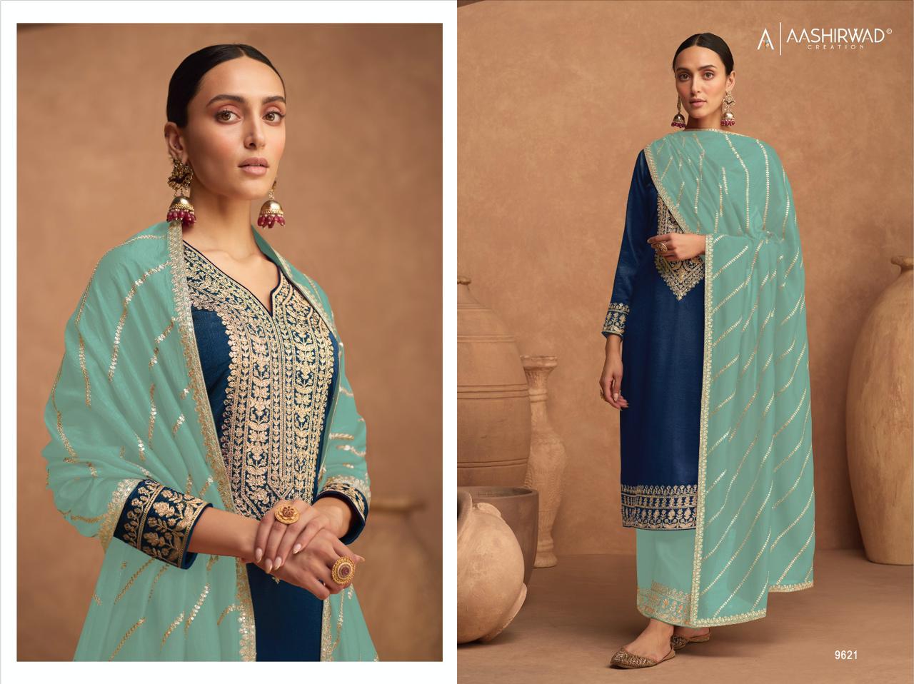 TRADITIONAL DESIGNER SILK SALWAR SUIT FOR A TIMELESS LOOK - 9621-ETHNIC WEAR FOR WOMEN